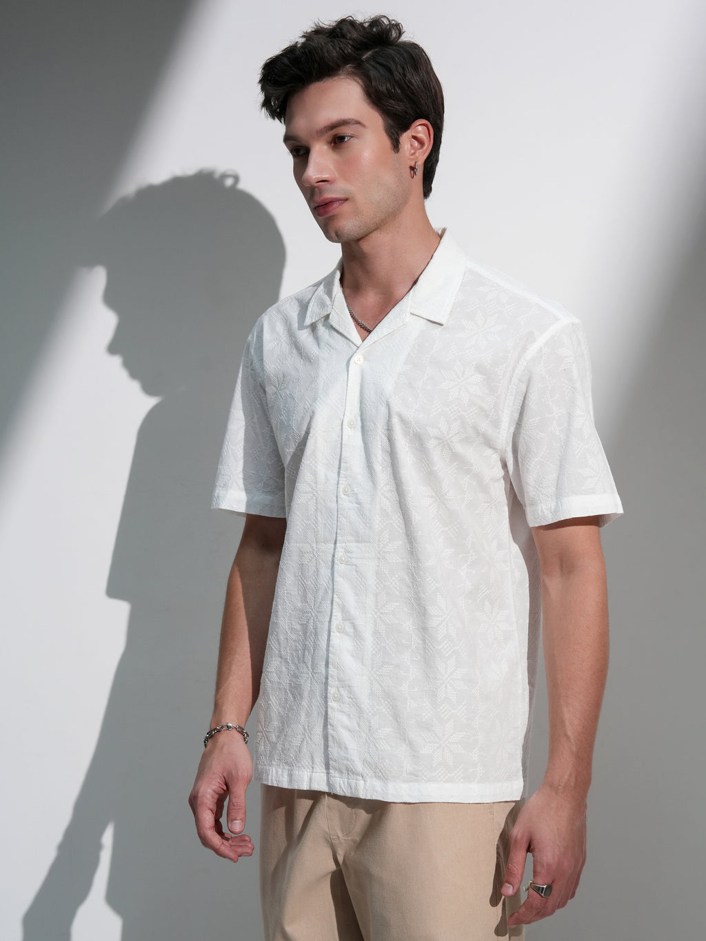 Highlander Men White Self Design Relaxed Fit Casual Shirt - White - Image 4