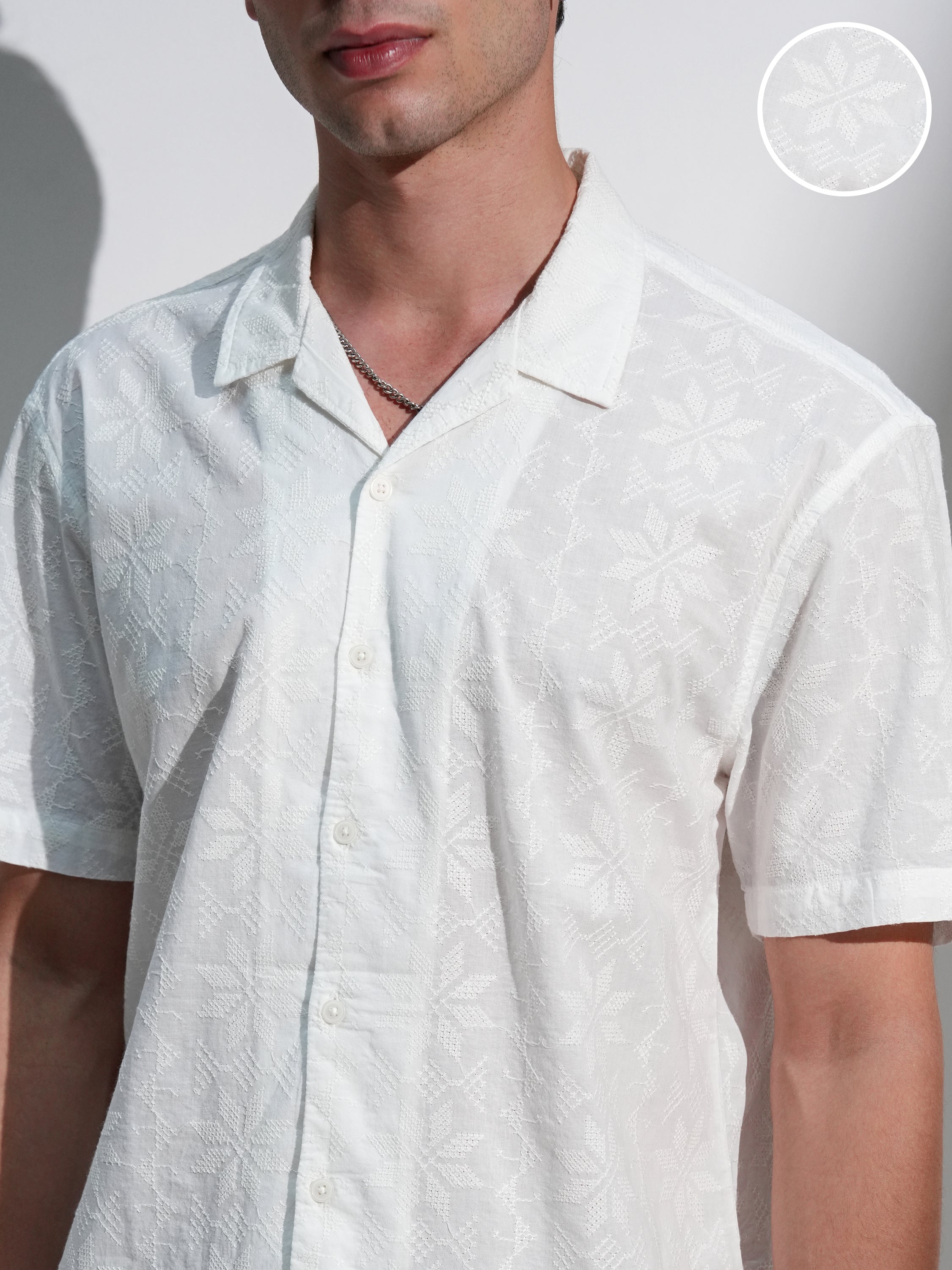 Highlander Men White Self Design Relaxed Fit Casual Shirt - White - Image 5