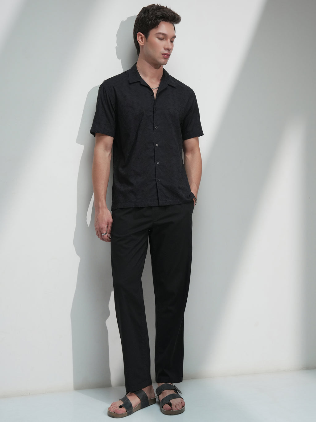 Highlander Men Black Self Design Relaxed Fit Casual Shirt - Black - Image 2