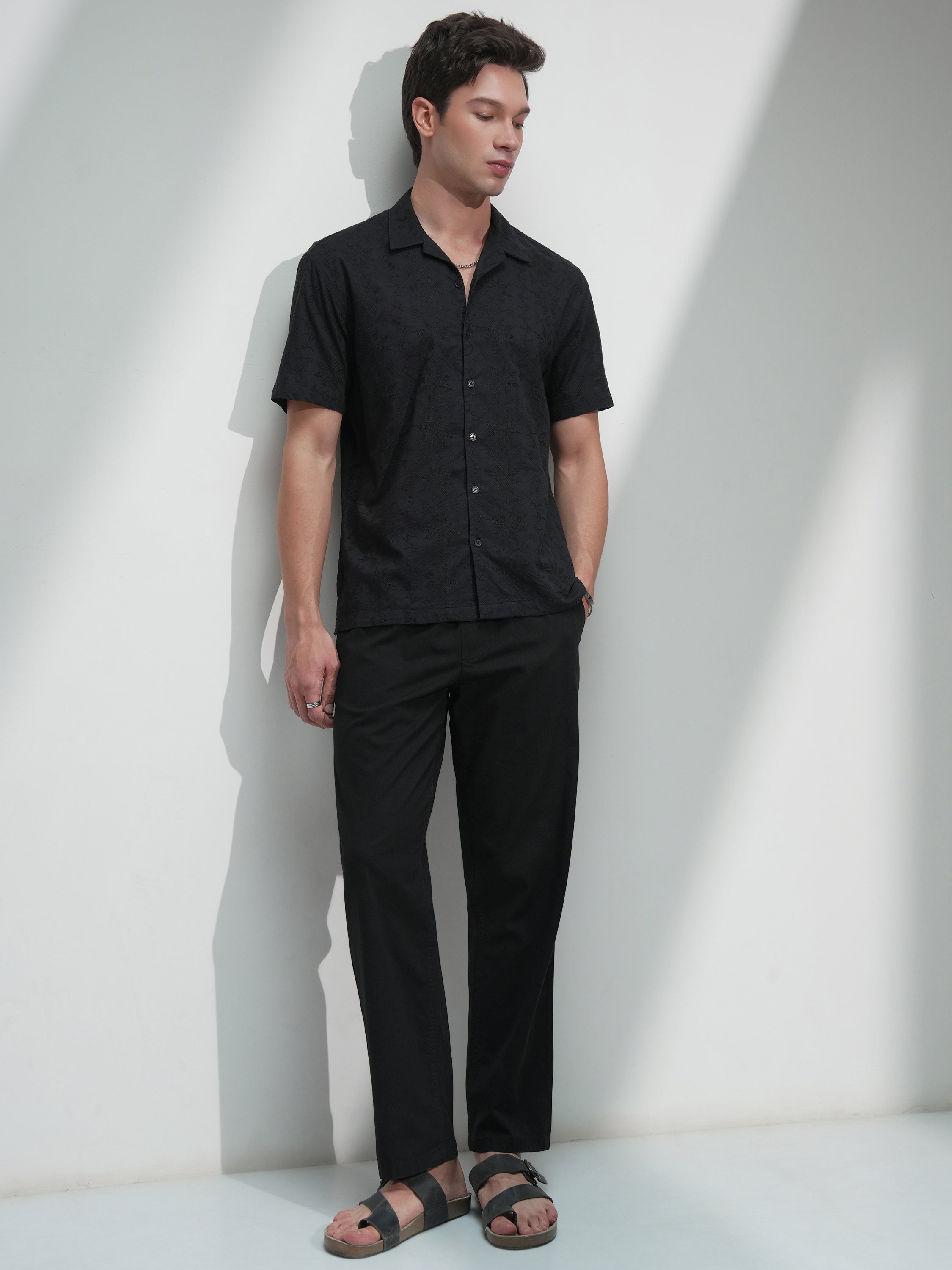 Highlander Men Black Self Design Relaxed Fit Casual Shirt - Black - Image 2