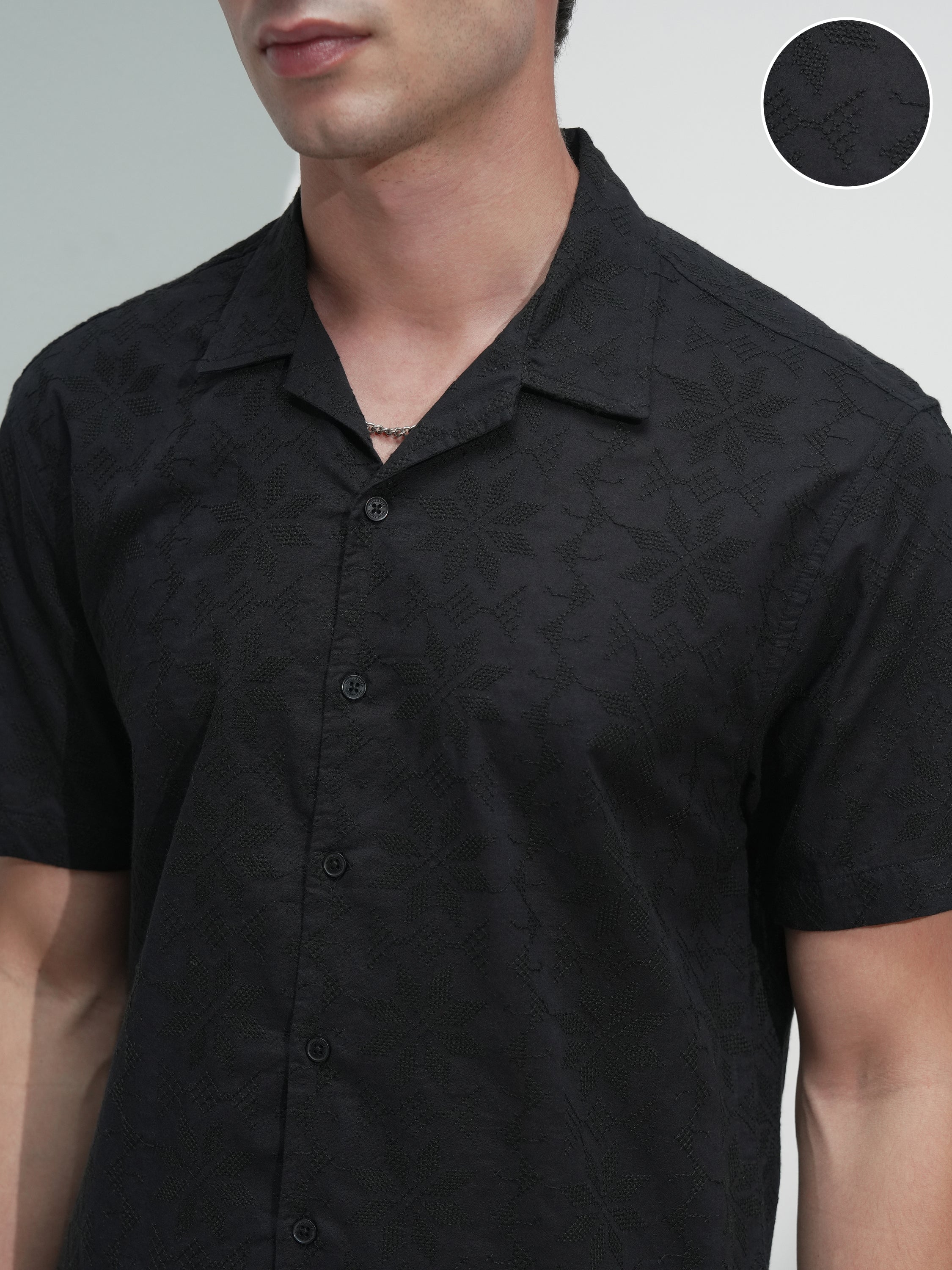 Highlander Men Black Self Design Relaxed Fit Casual Shirt - Black - Image 5
