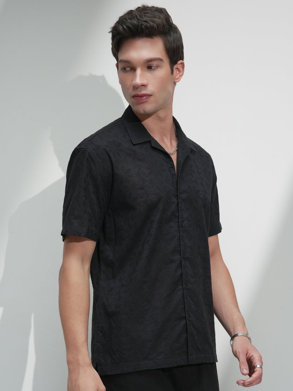 Highlander Men Black Self Design Relaxed Fit Casual Shirt - Black - Image 6