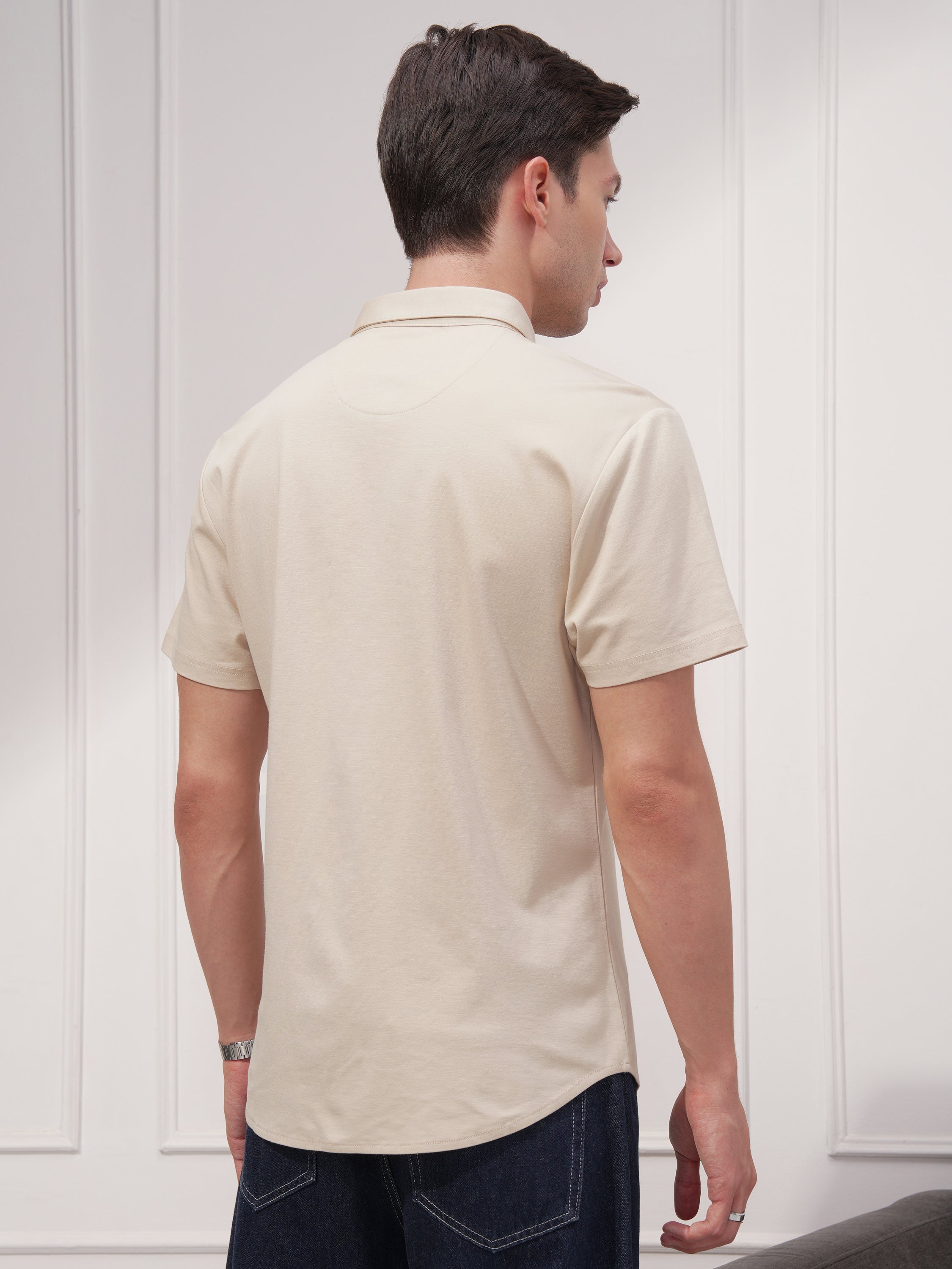 Highlander Men Beige Solid Slim Fit Casual Shirt - Beige - Image 3