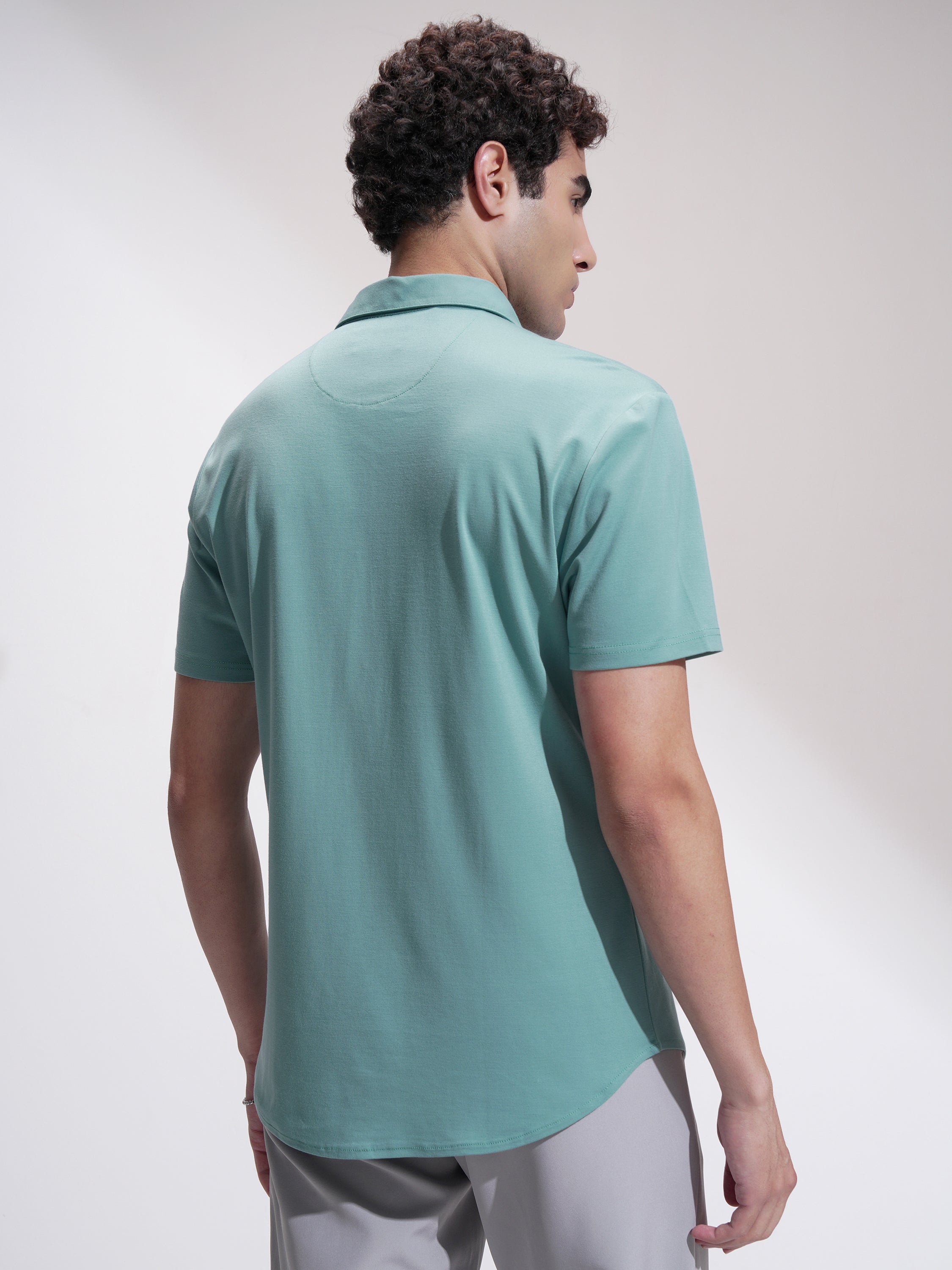 Highlander Men Green Self Design Slim Fit Casual Shirt - Green - Image 3