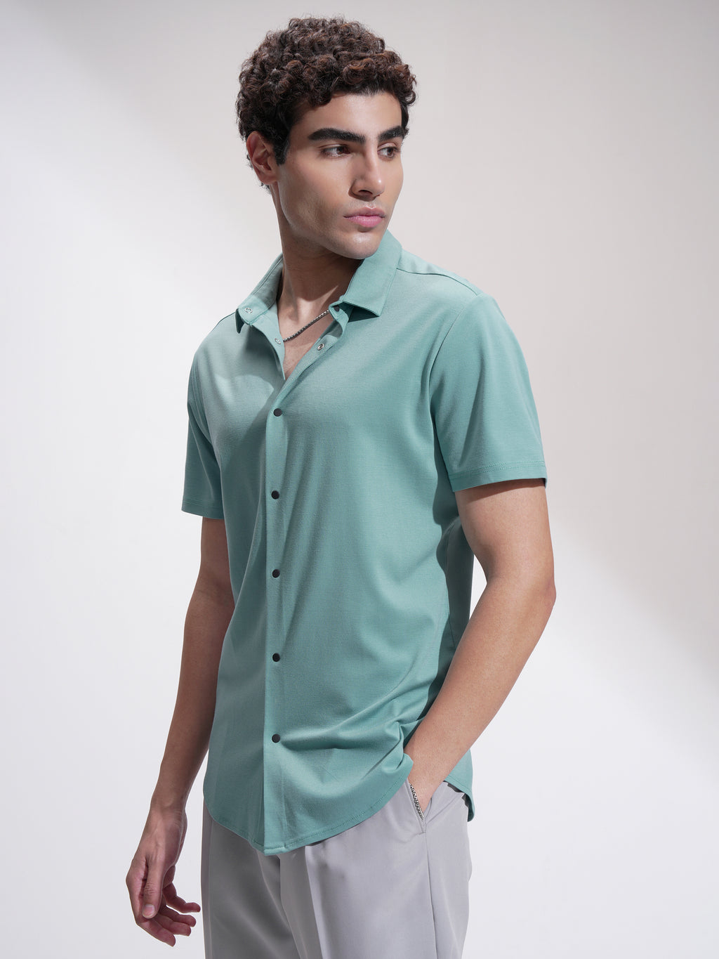 Highlander Men Green Self Design Slim Fit Casual Shirt - Green - Image 4