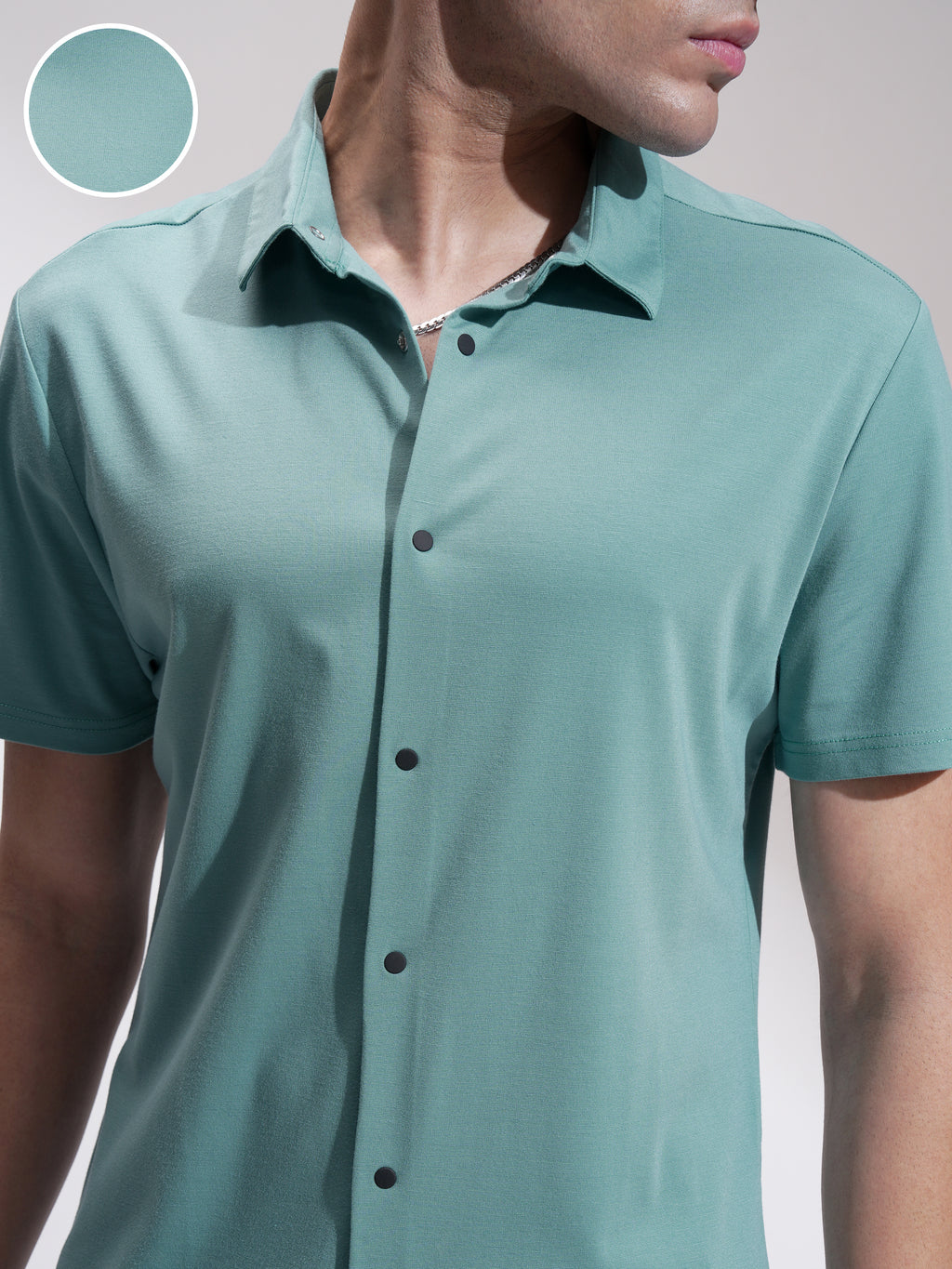 Highlander Men Green Self Design Slim Fit Casual Shirt - Green - Image 5