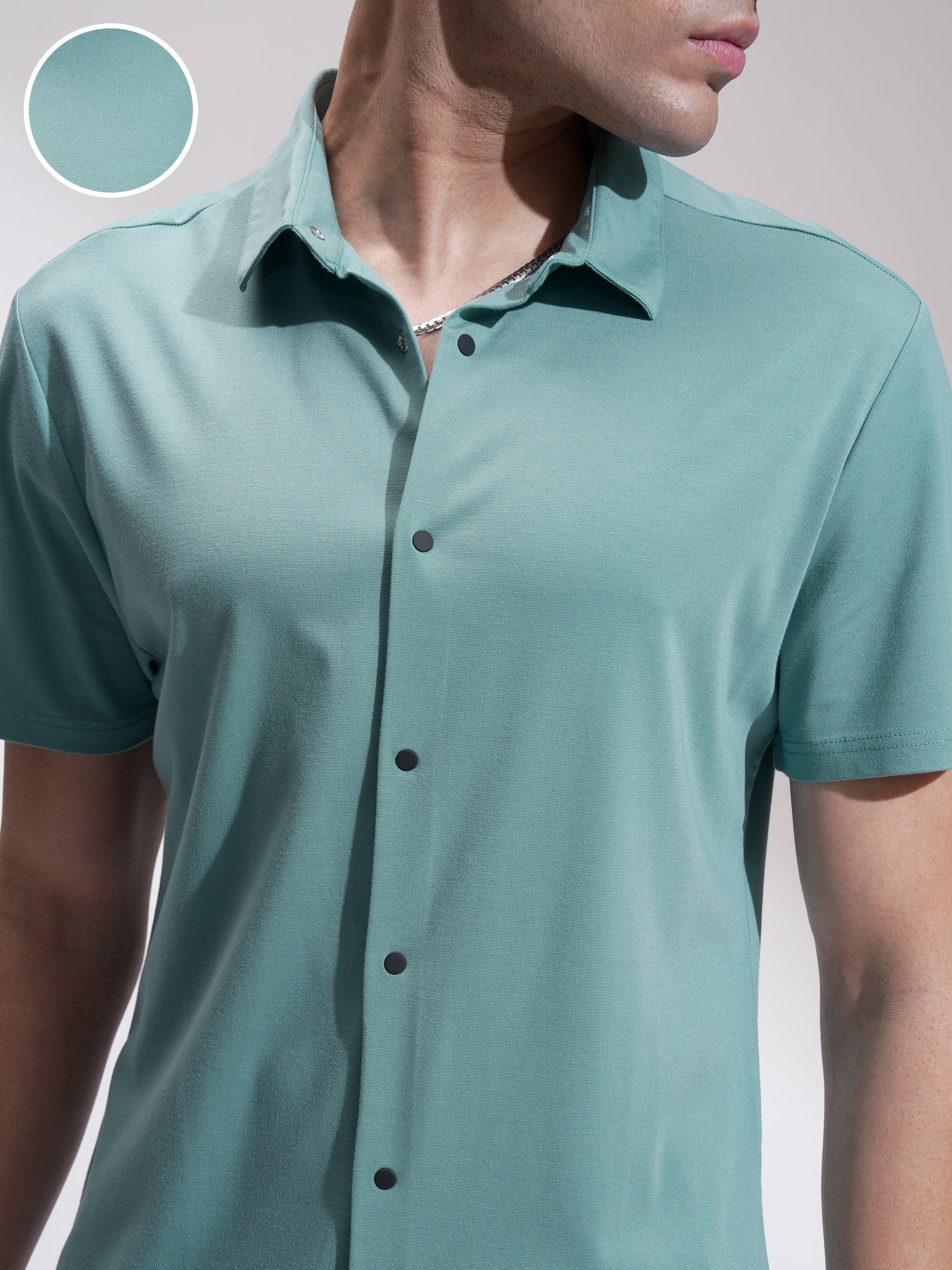 Highlander Men Green Self Design Slim Fit Casual Shirt - Green - Image 5