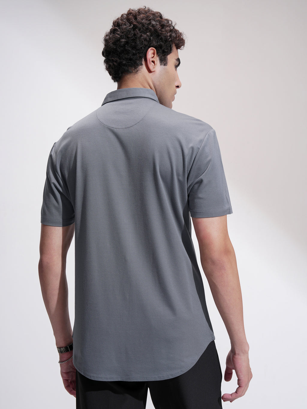 Highlander Men Grey Self Design Slim Fit Casual Shirt - Grey - Image 3