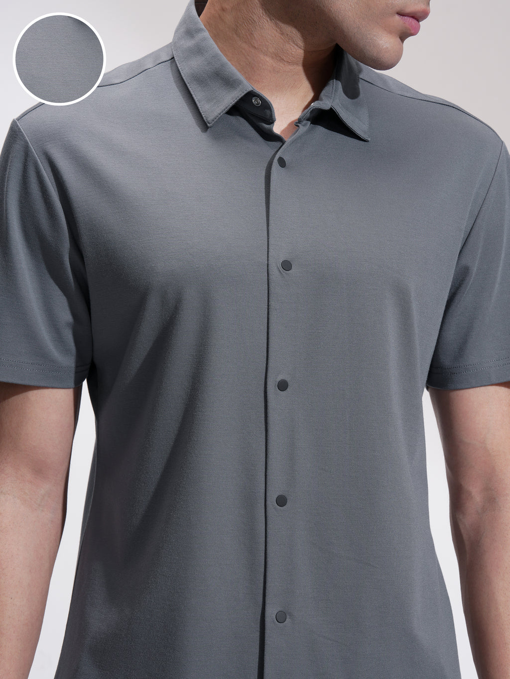 Highlander Men Grey Self Design Slim Fit Casual Shirt - Grey - Image 5