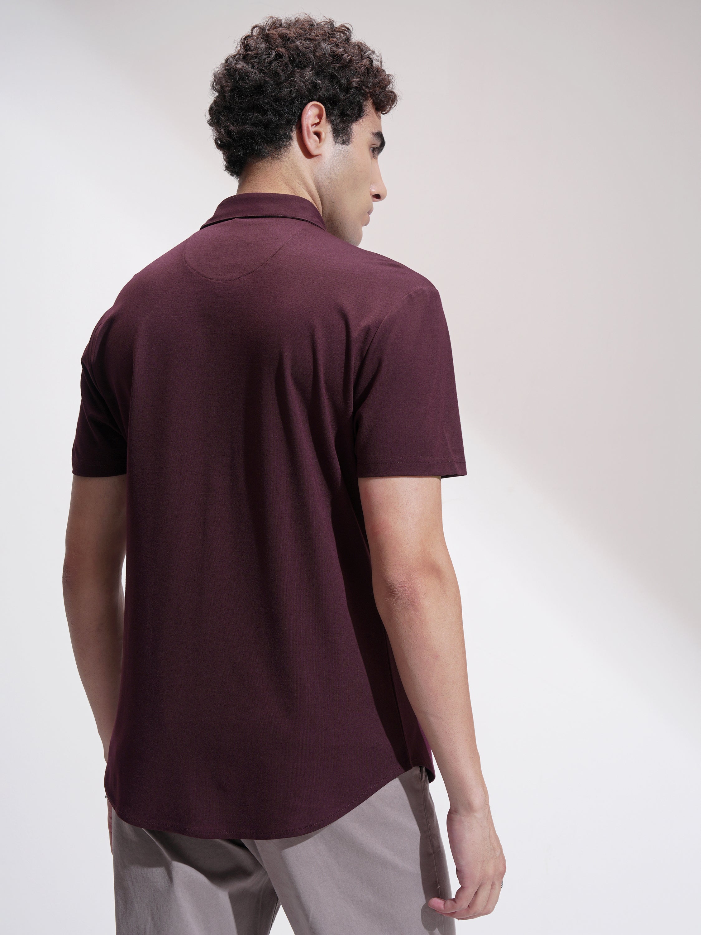 Highlander Men Maroon Self Design Slim Fit Casual Shirt - Maroon - Image 3