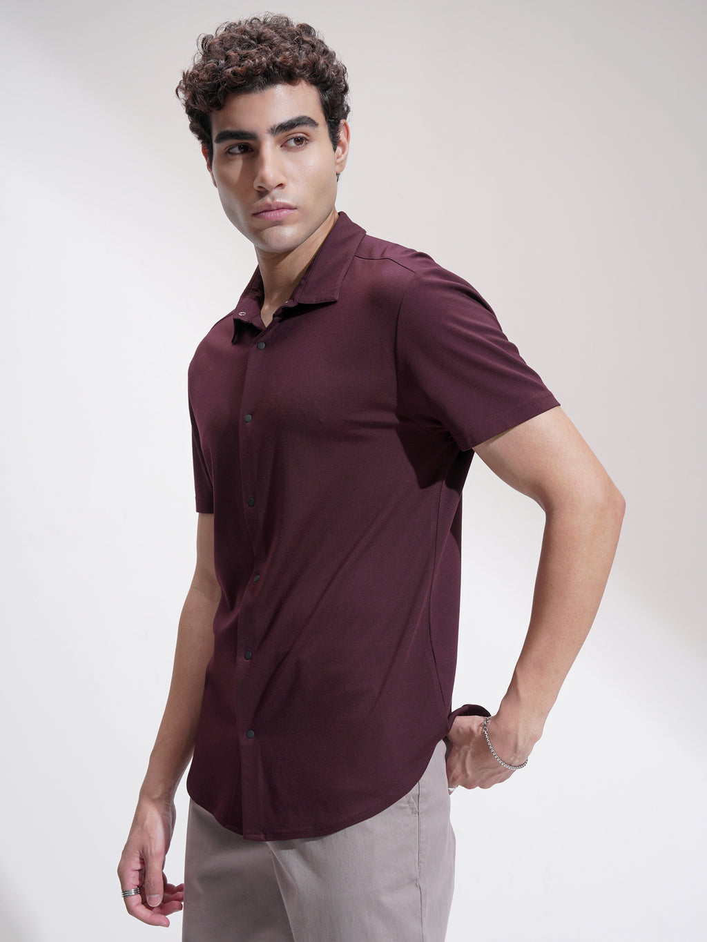 Highlander Men Maroon Self Design Slim Fit Casual Shirt - Maroon - Image 4