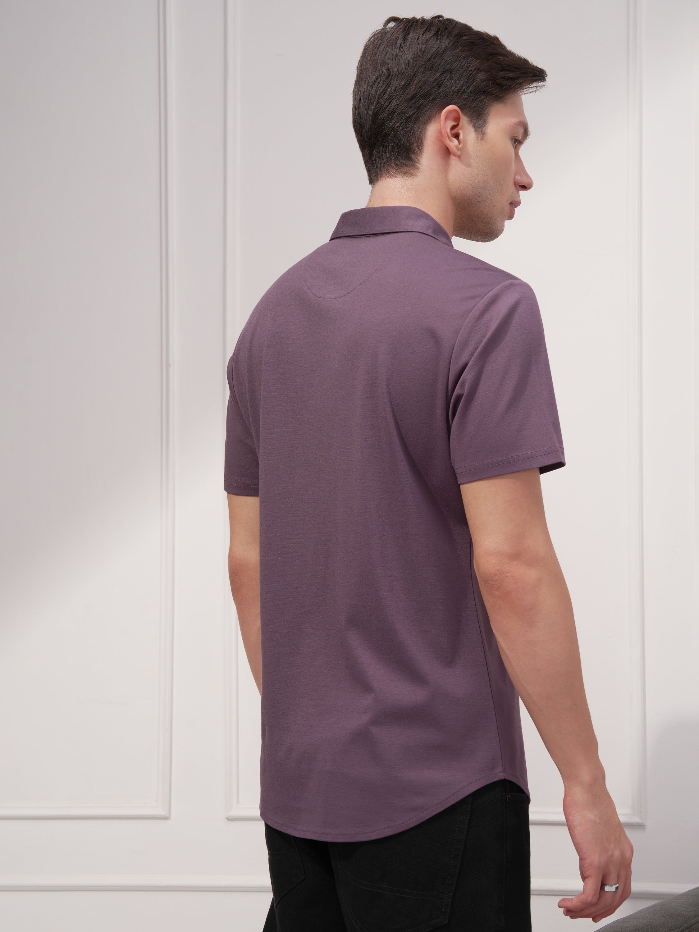Highlander Men Purple Solid Slim Fit Casual Shirt - Purple - Image 3
