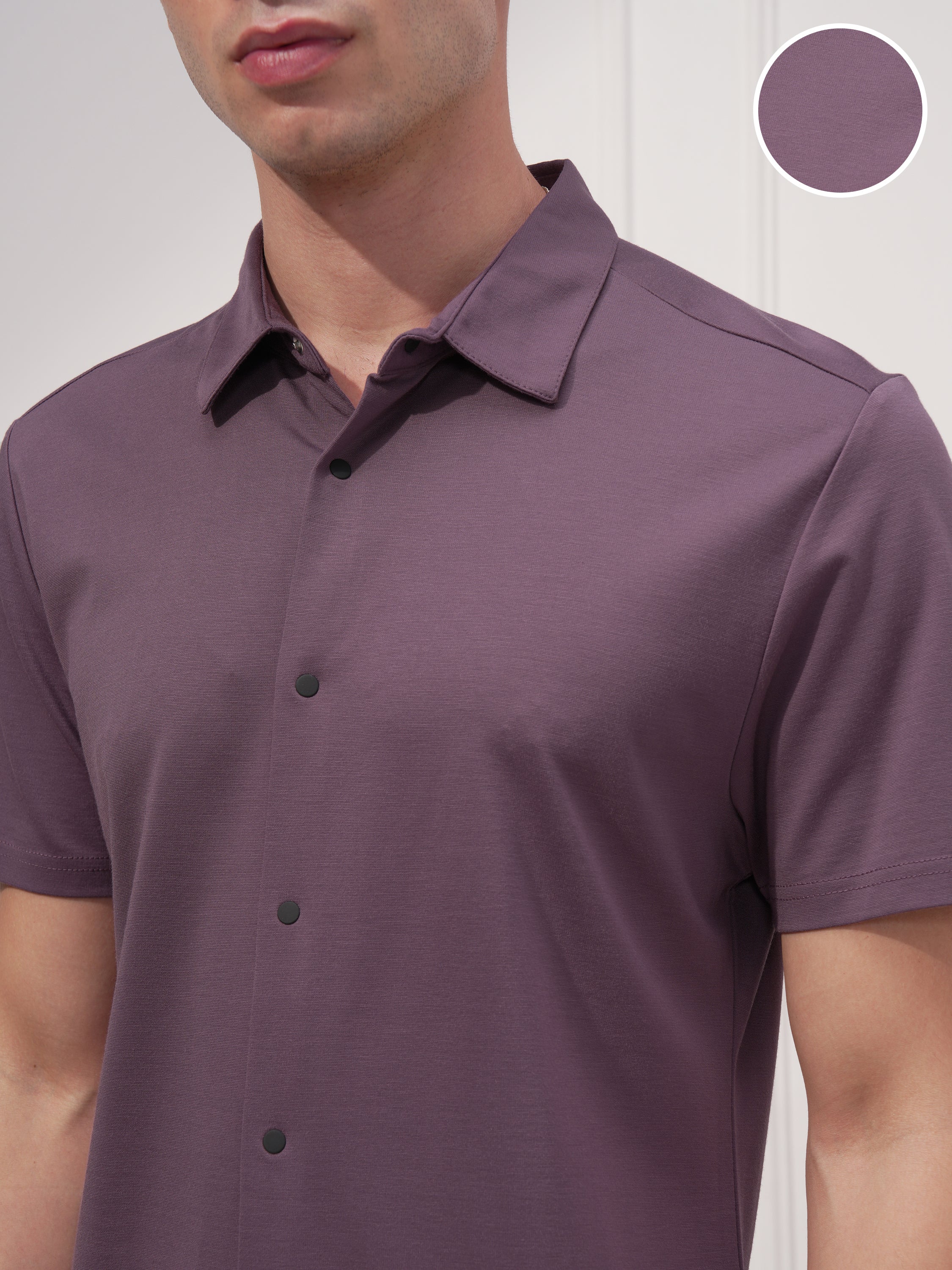 Highlander Men Purple Solid Slim Fit Casual Shirt - Purple - Image 5