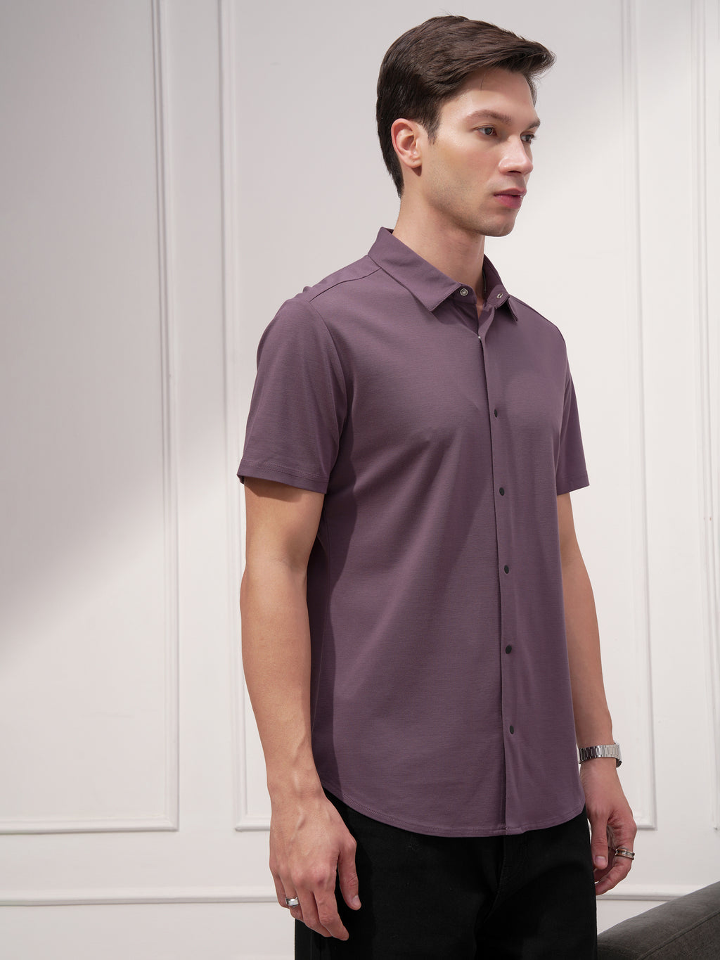 Highlander Men Purple Solid Slim Fit Casual Shirt - Purple - Image 6