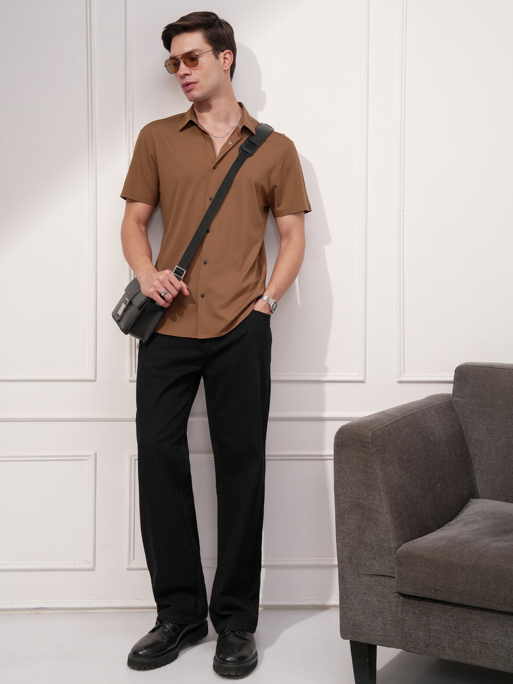 Highlander Men Brown Solid Slim Fit Casual Shirt - Brown - Image 2