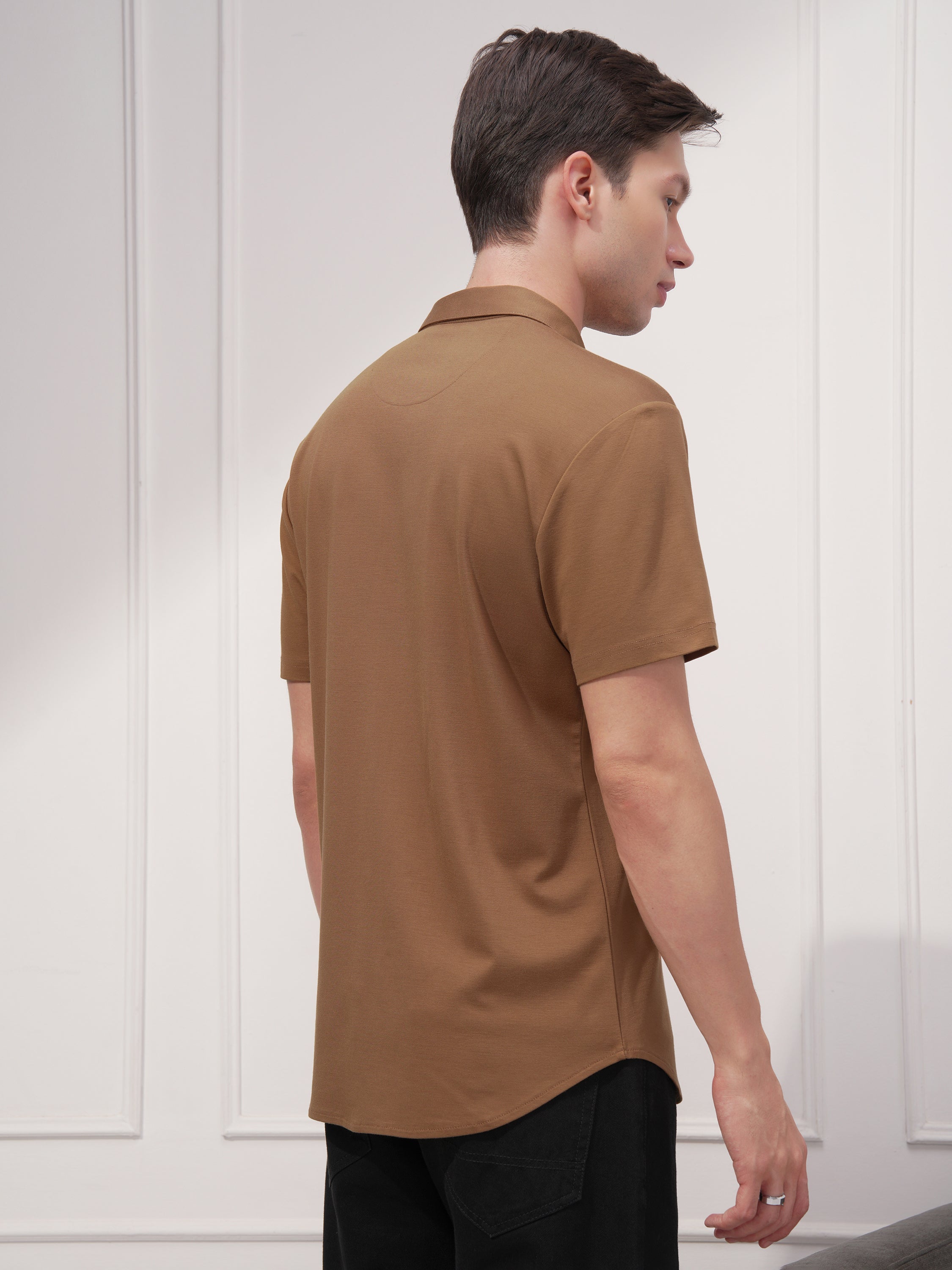 Highlander Men Brown Solid Slim Fit Casual Shirt - Brown - Image 3