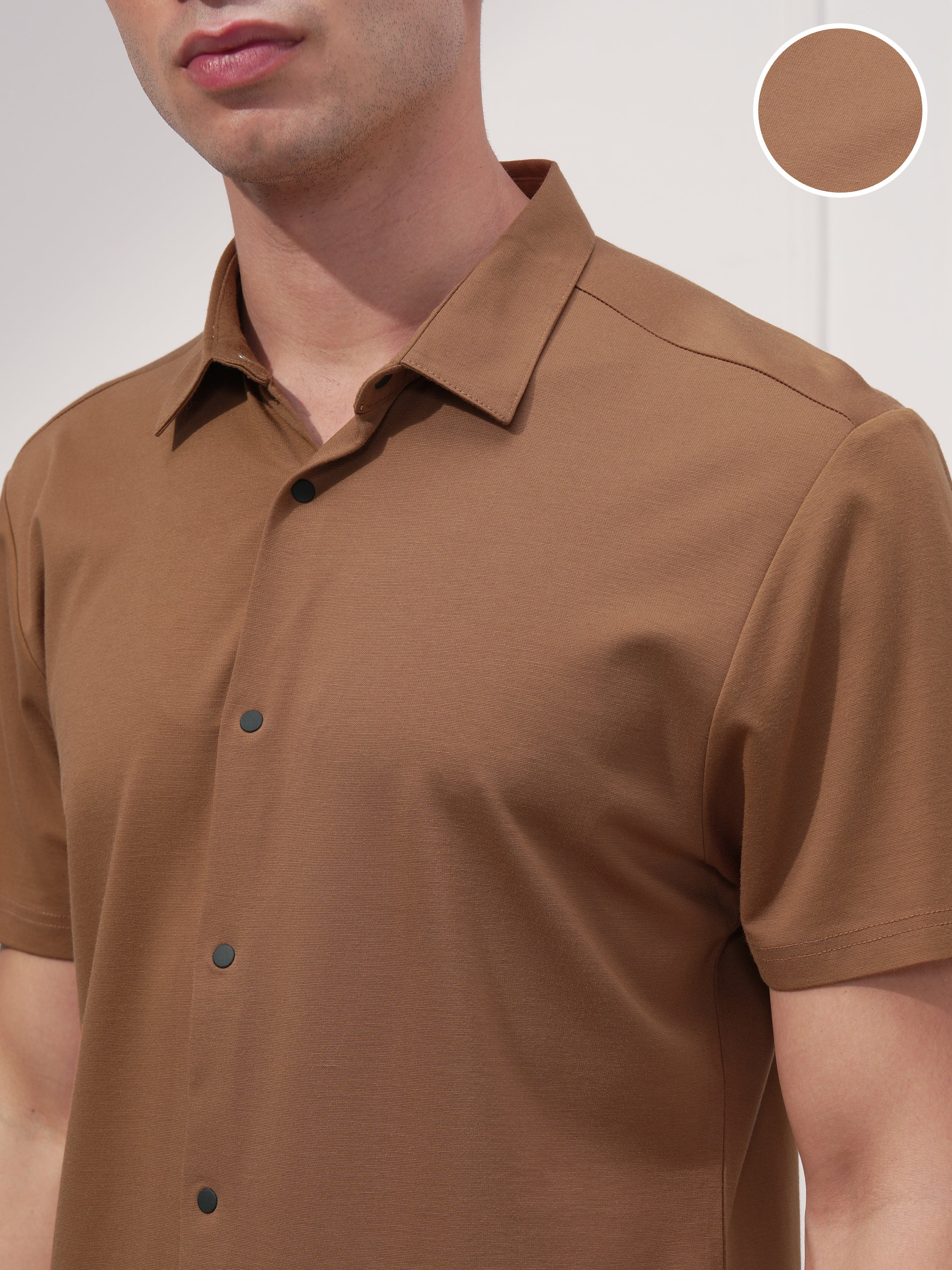 Highlander Men Brown Solid Slim Fit Casual Shirt - Brown - Image 5