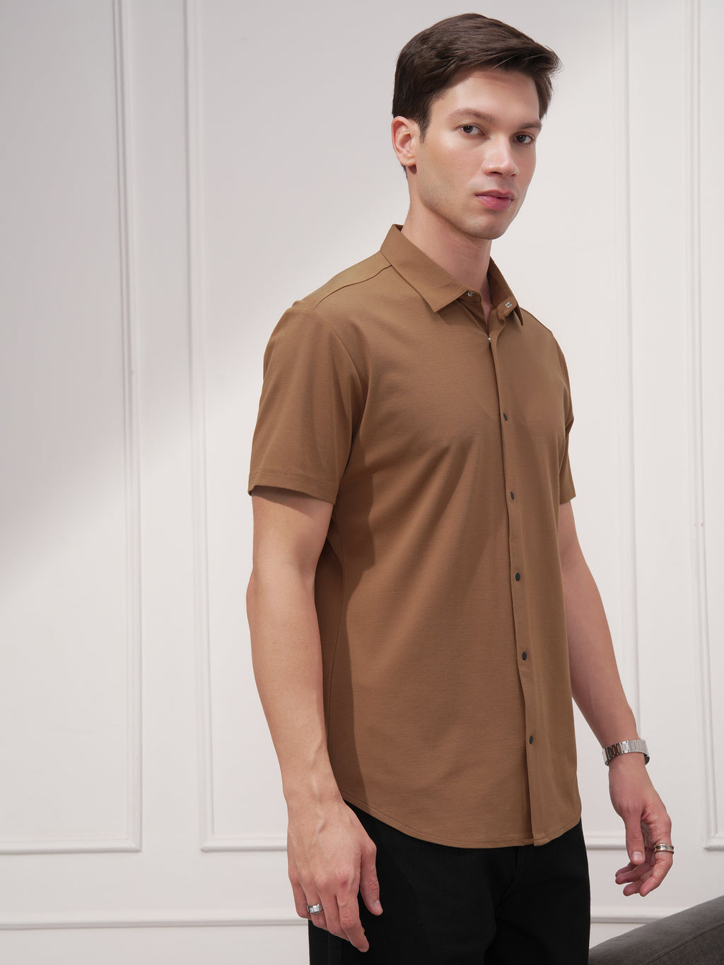 Highlander Men Brown Solid Slim Fit Casual Shirt - Brown - Image 6