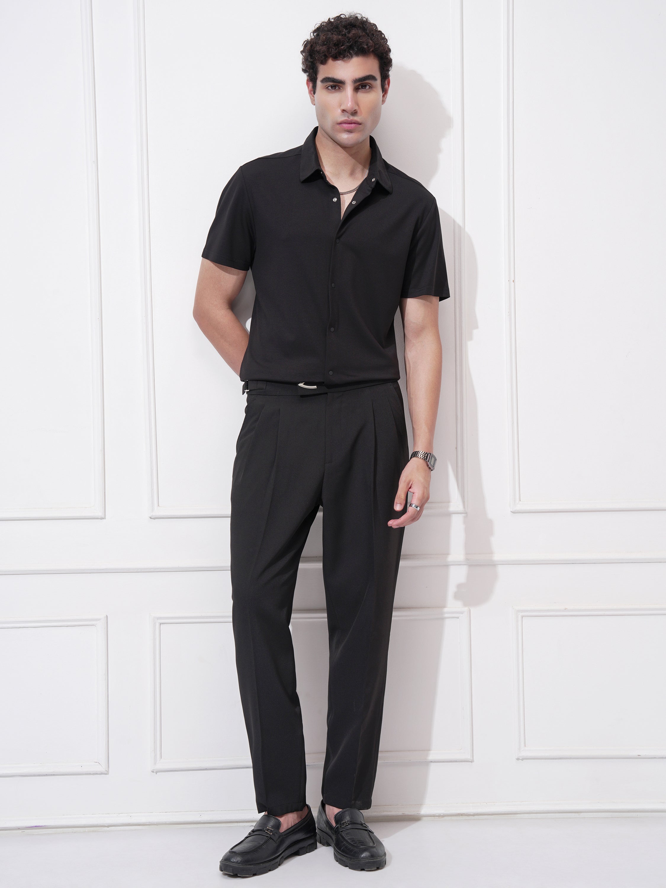 Highlander Men Black Self Design Slim Fit Casual Shirt - Black - Image 2