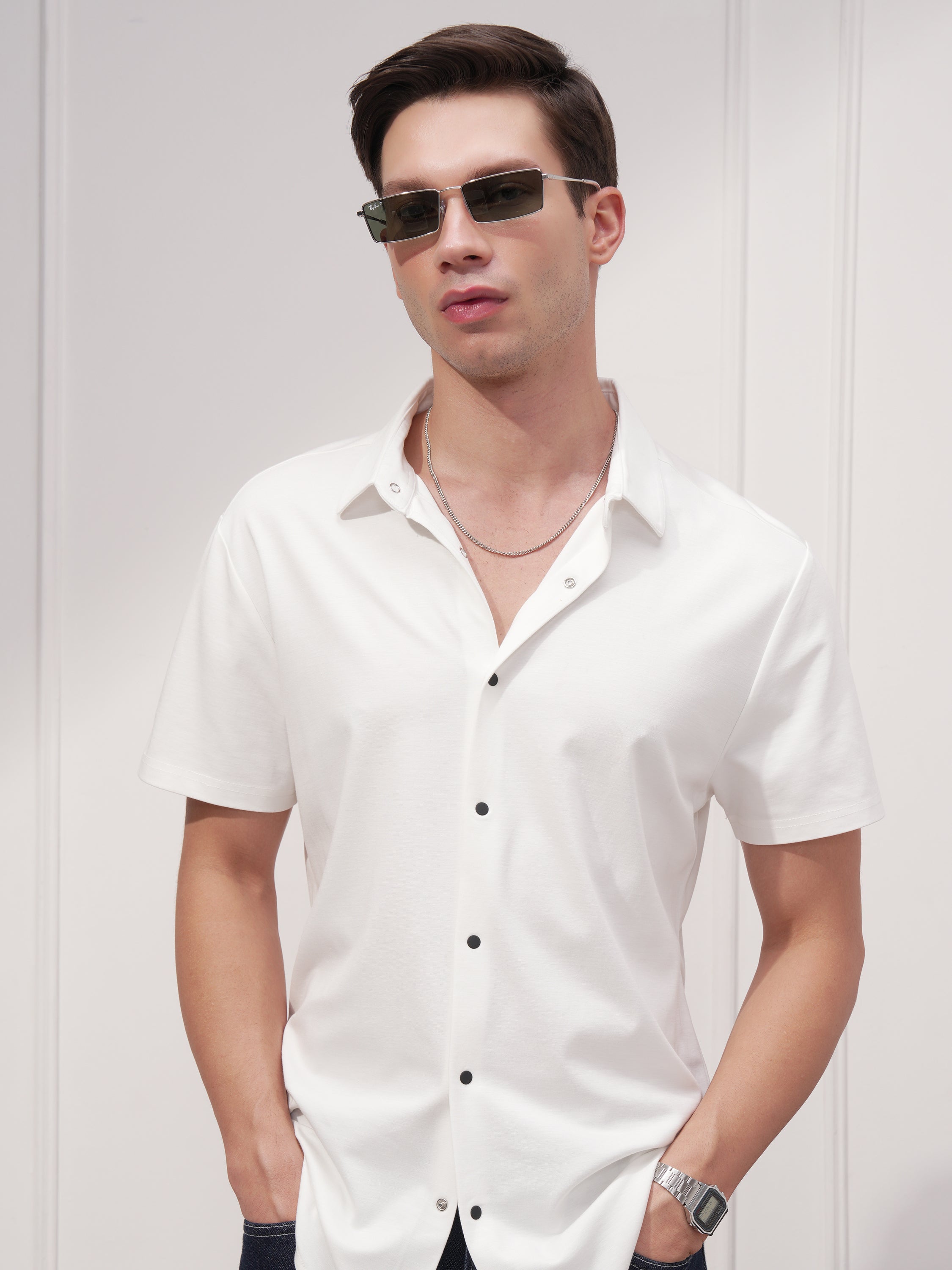 Highlander Men White Solid Slim Fit Casual Shirt - White - Image 1