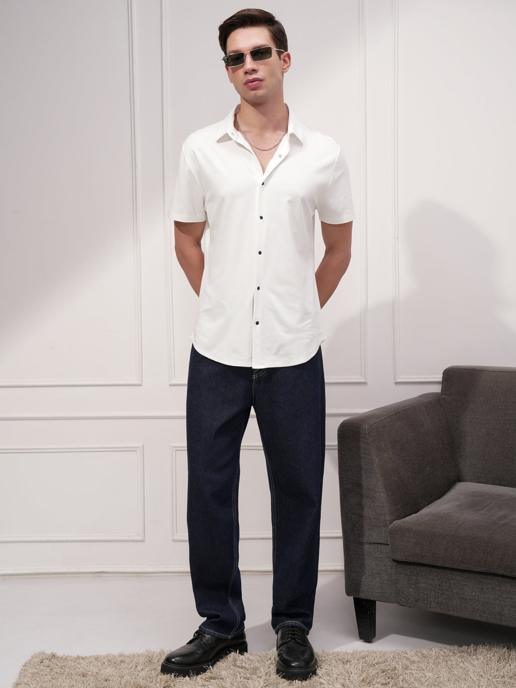 Highlander Men White Solid Slim Fit Casual Shirt - White - Image 2