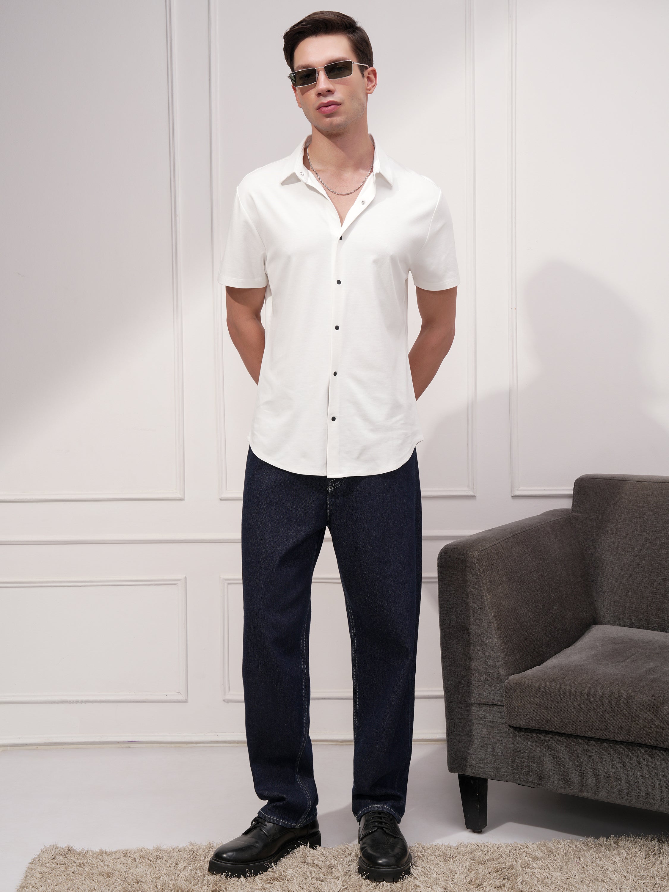Highlander Men White Solid Slim Fit Casual Shirt - White - Image 2