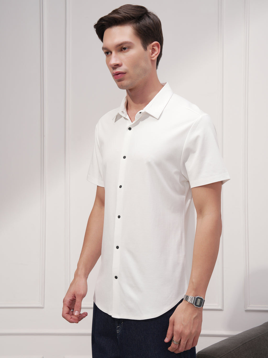 Highlander Men White Solid Slim Fit Casual Shirt - White - Image 4