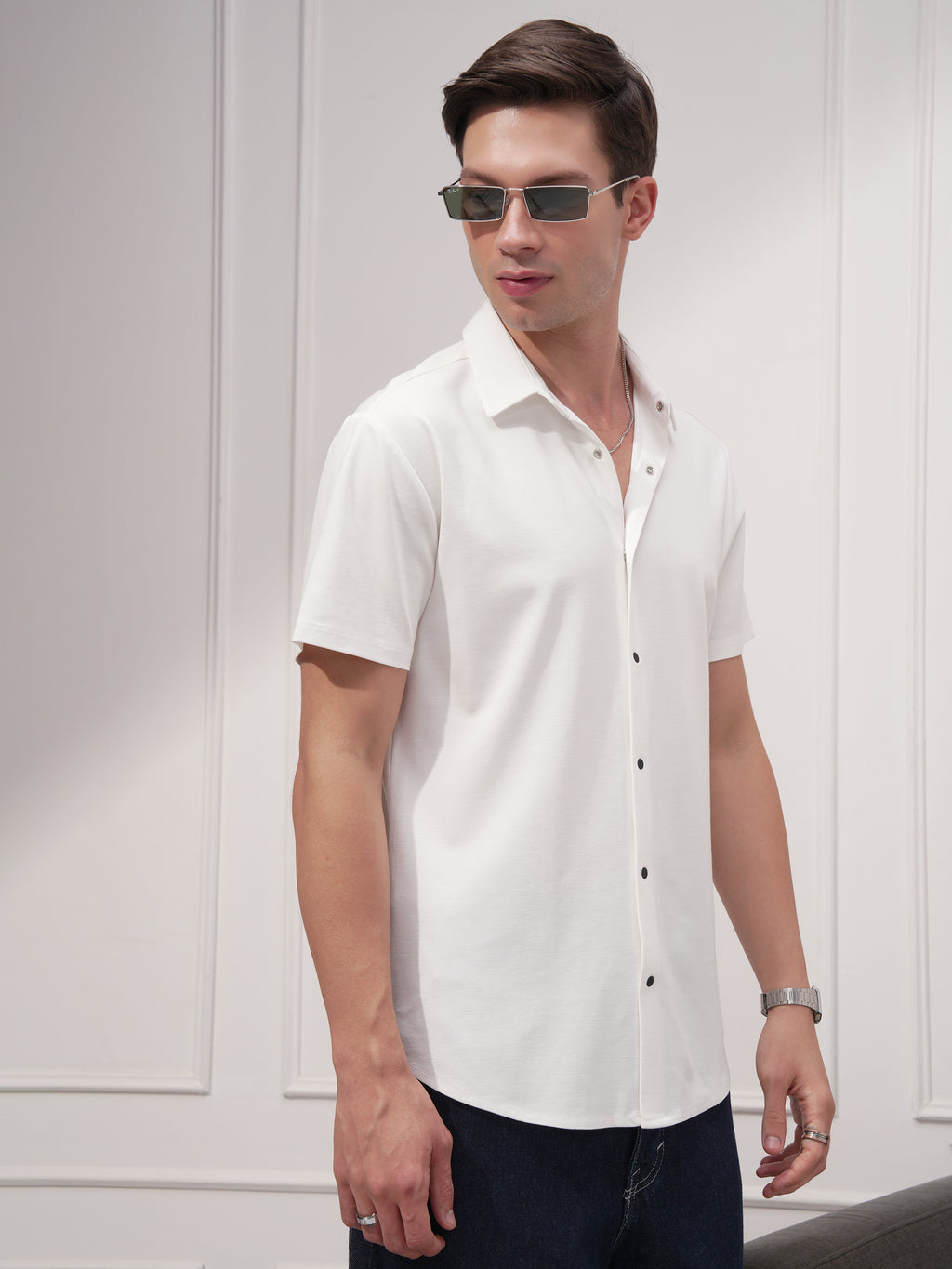 Highlander Men White Solid Slim Fit Casual Shirt - White - Image 6