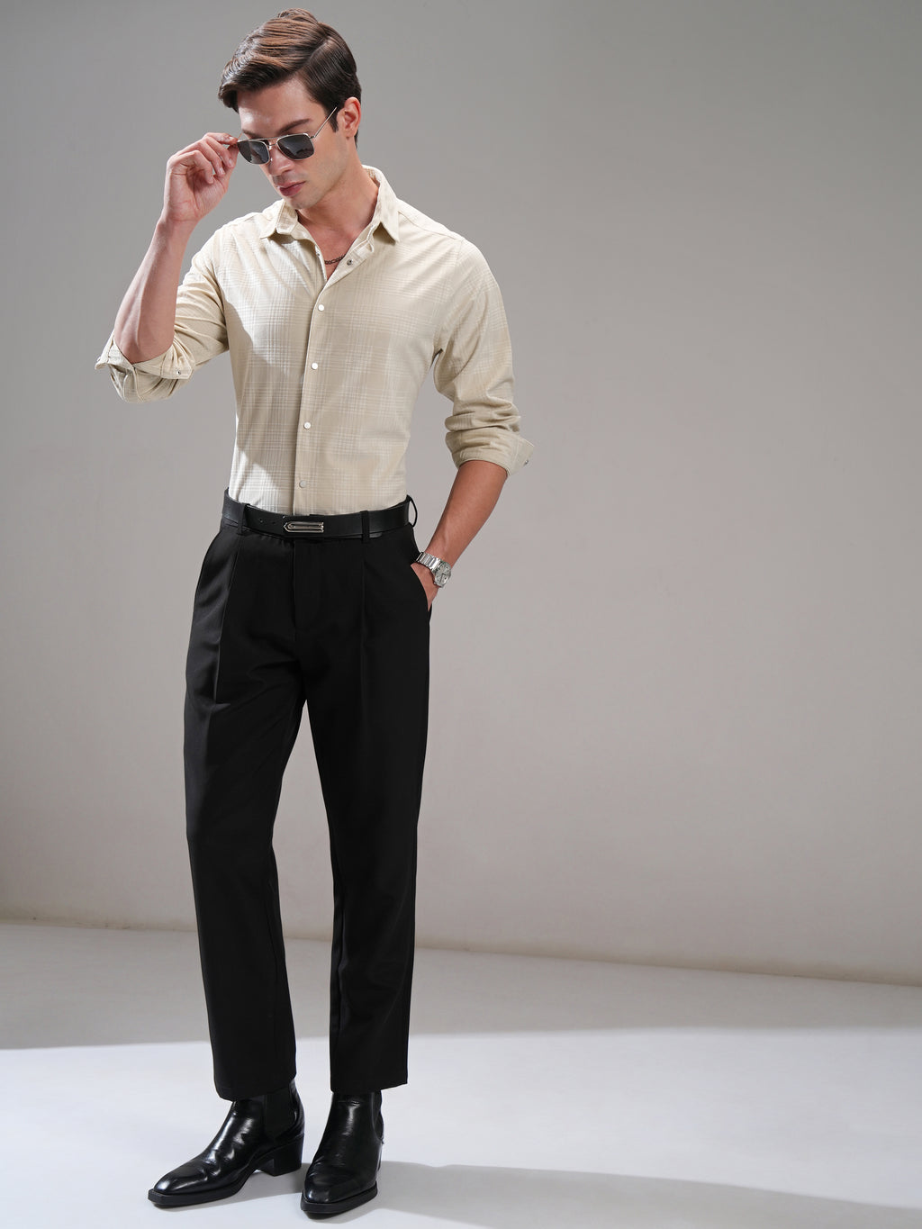 Highlander Men Beige Self Design Slim Fit Casual Shirt - Beige - Image 2