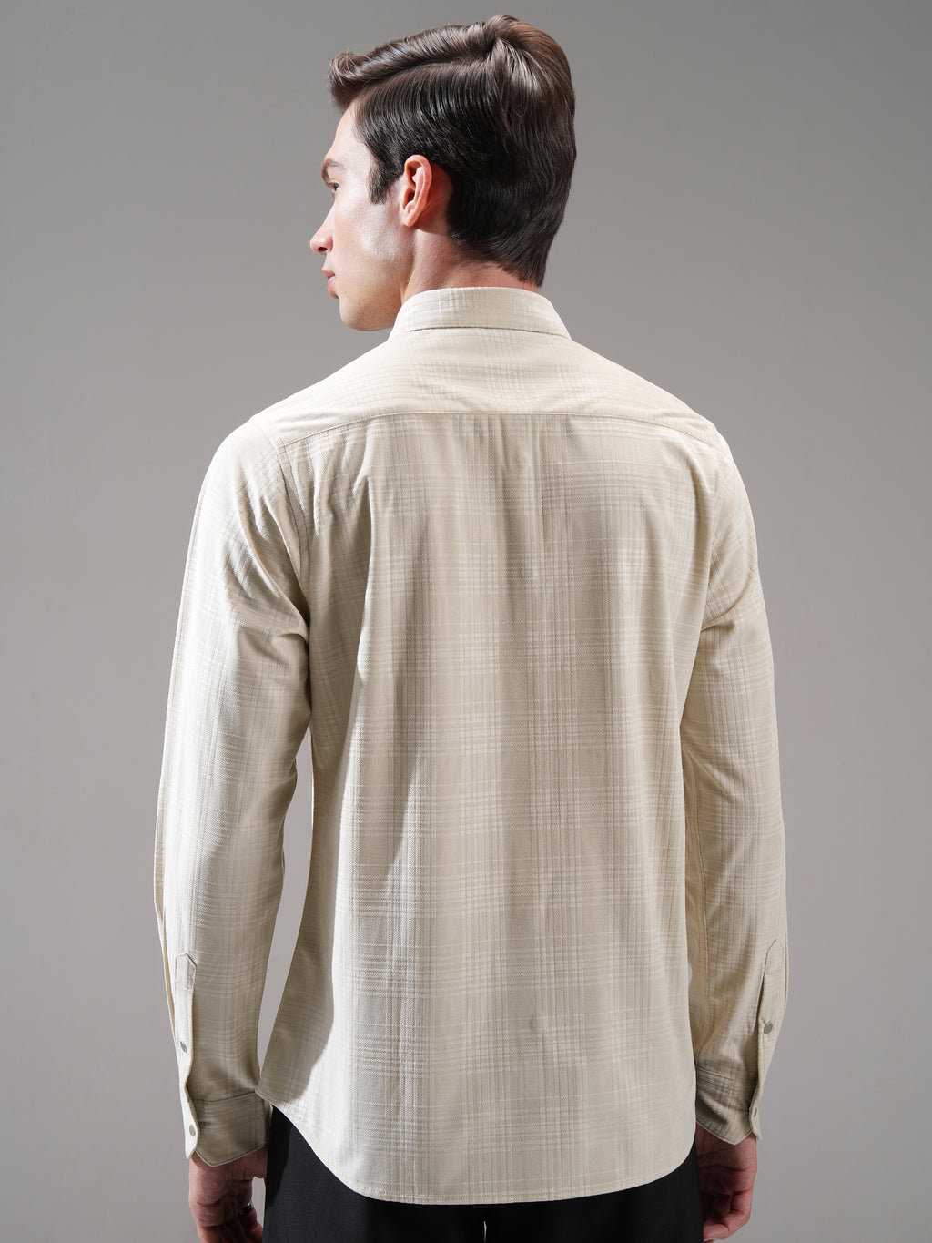 Highlander Men Beige Self Design Slim Fit Casual Shirt - Beige - Image 3