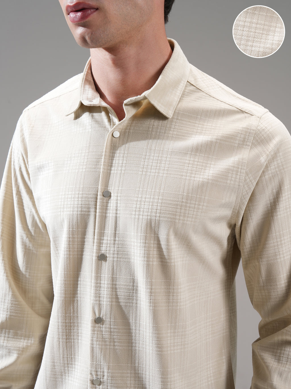 Highlander Men Beige Self Design Slim Fit Casual Shirt - Beige - Image 5