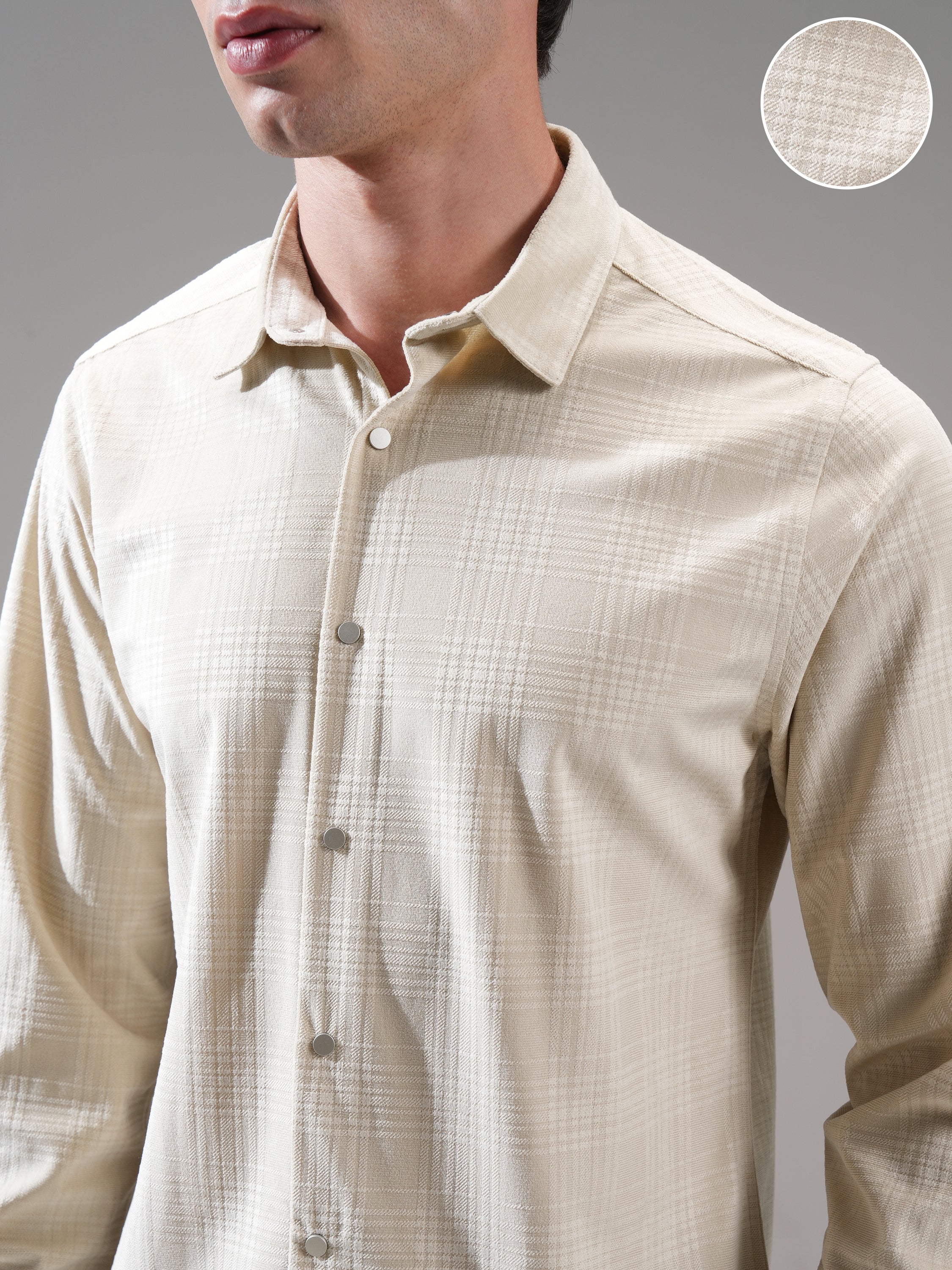 Highlander Men Beige Self Design Slim Fit Casual Shirt - Beige - Image 5