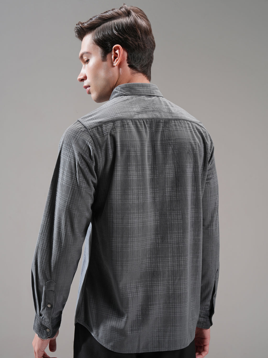 Highlander Men Grey Self Design Slim Fit Casual Shirt - Grey - Image 3