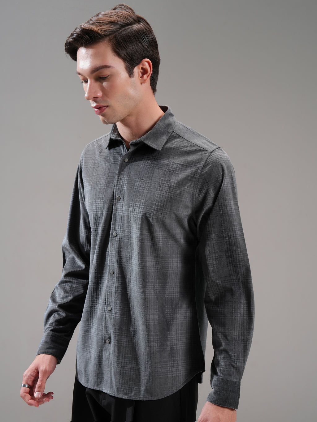 Highlander Men Grey Self Design Slim Fit Casual Shirt - Grey - Image 4