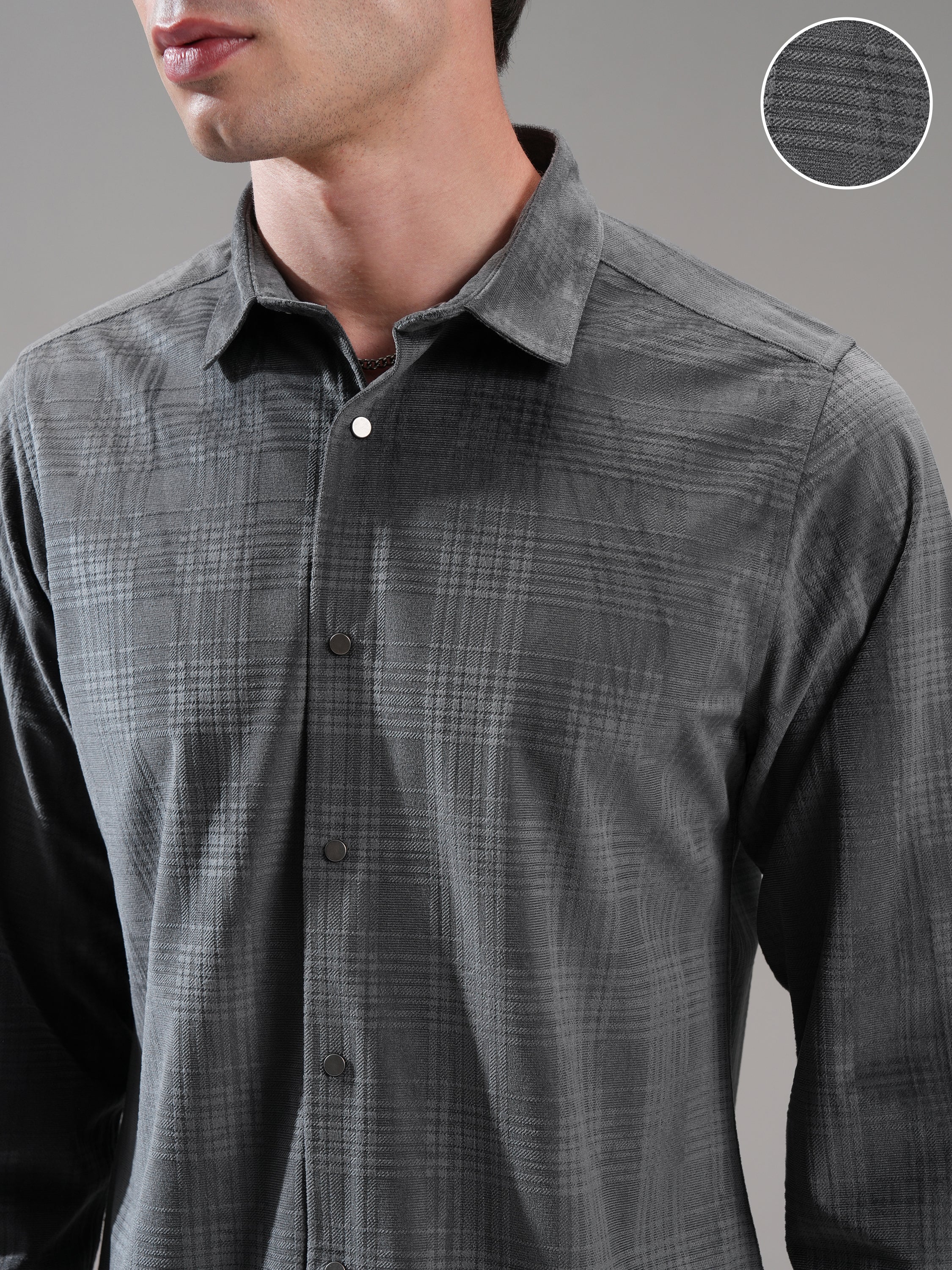 Highlander Men Grey Self Design Slim Fit Casual Shirt - Grey - Image 5