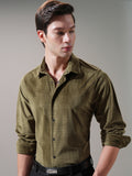 Highlander Men Olive Self Design Slim Fit Casual Shirt - Olive - Image 1