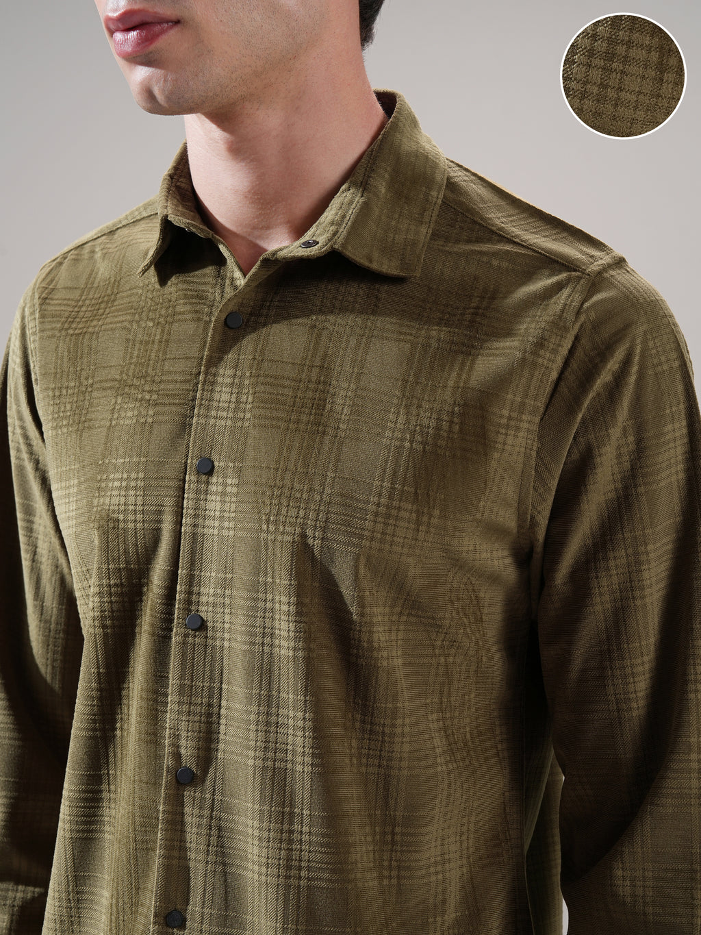 Highlander Men Olive Self Design Slim Fit Casual Shirt - Olive - Image 5