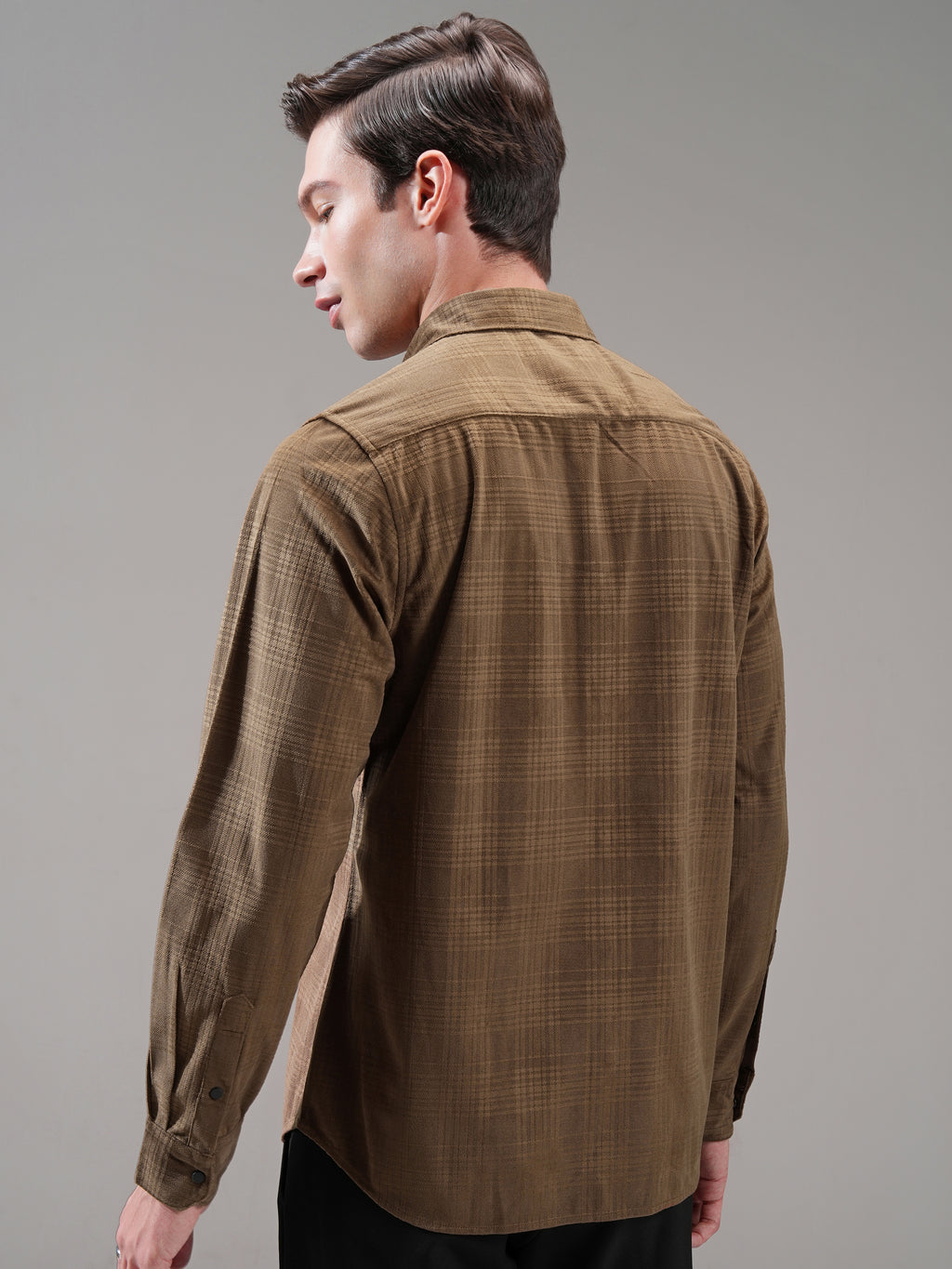 Highlander Men Brown Self Design Slim Fit Casual Shirt - Brown - Image 3
