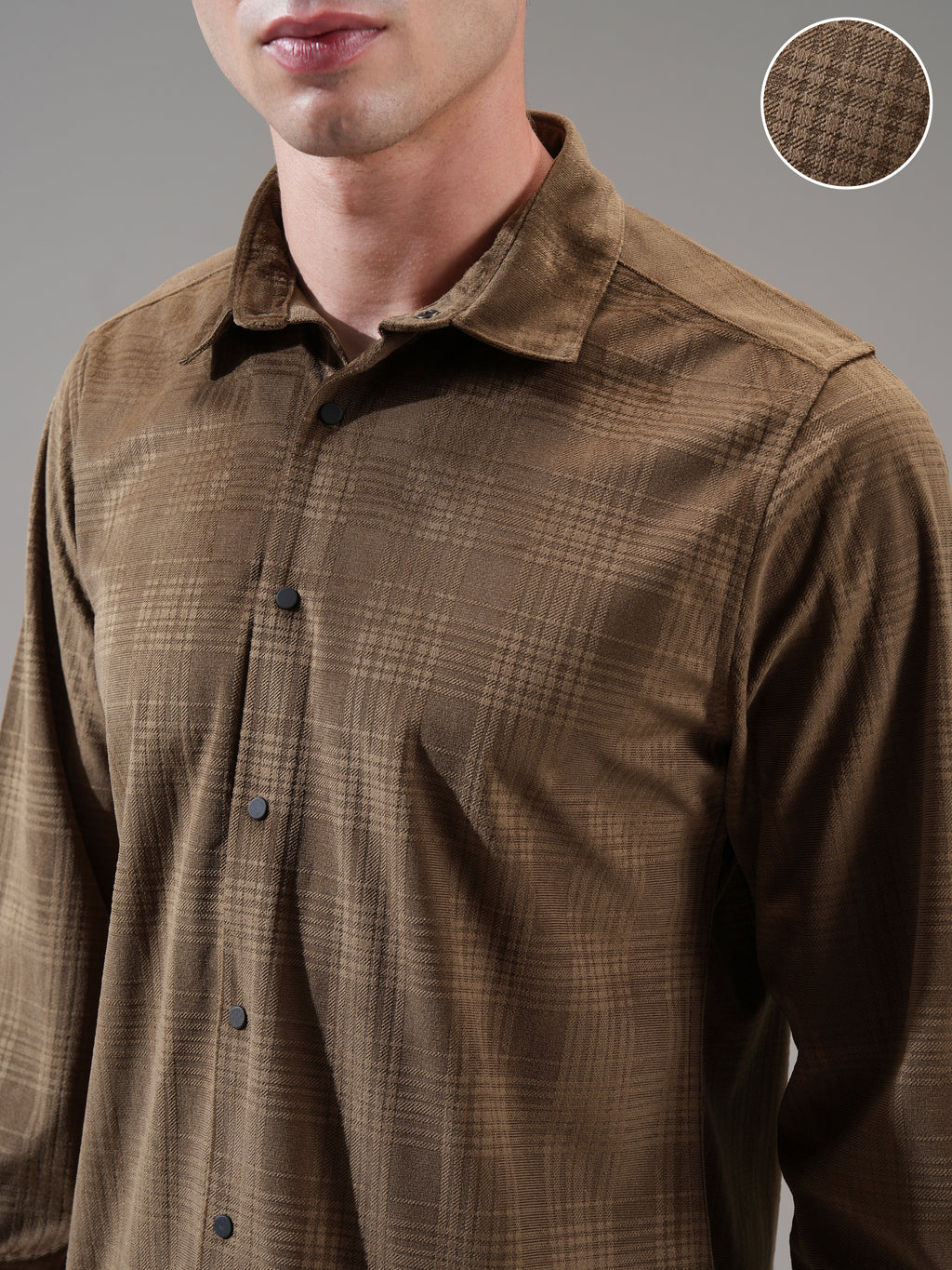 Highlander Men Brown Self Design Slim Fit Casual Shirt - Brown - Image 5