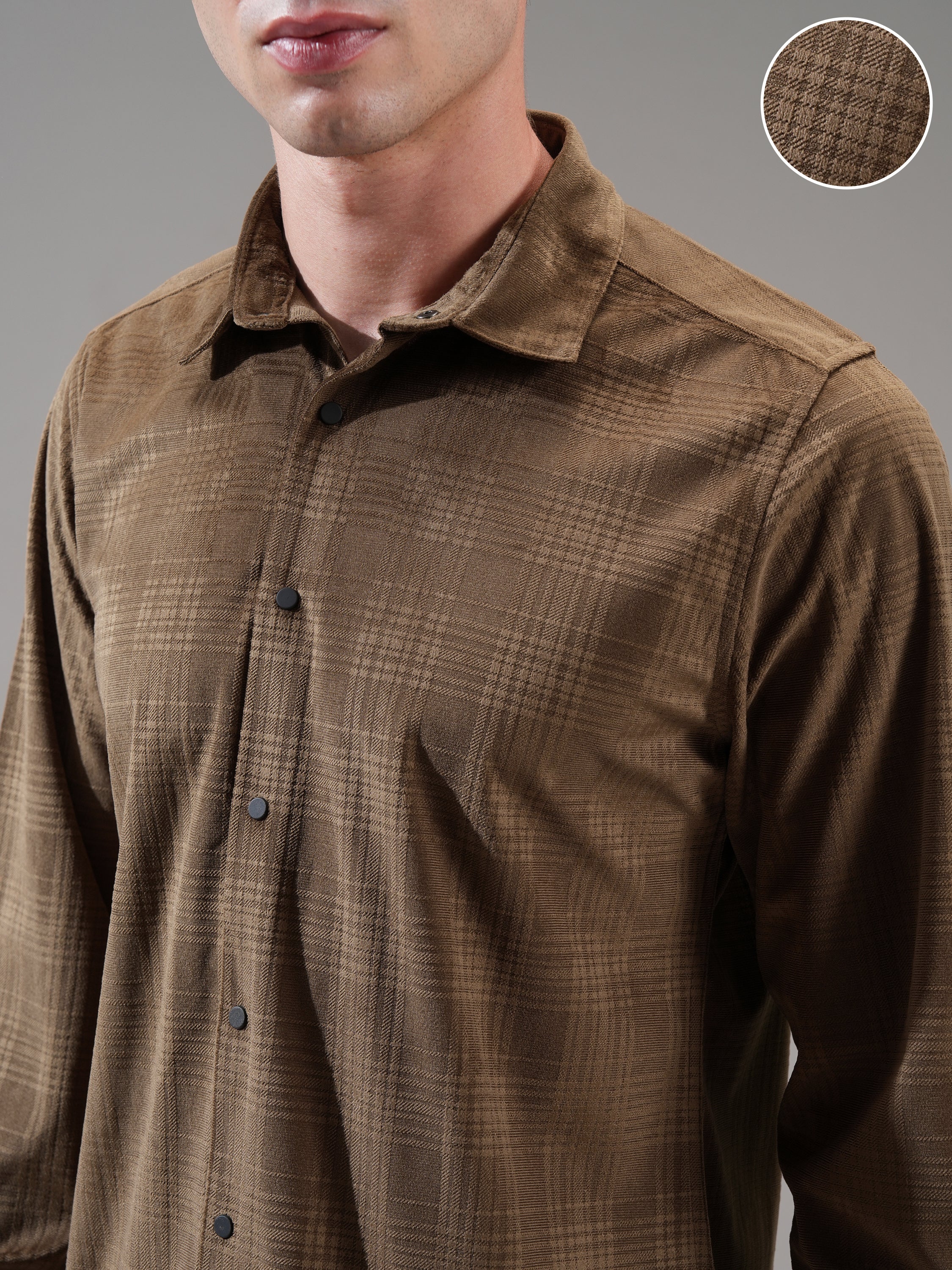 Highlander Men Brown Self Design Slim Fit Casual Shirt - Brown - Image 5
