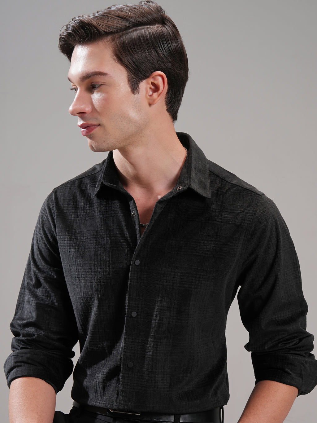 Highlander Men Black Self Design Slim Fit Casual Shirt - Black - Image 1