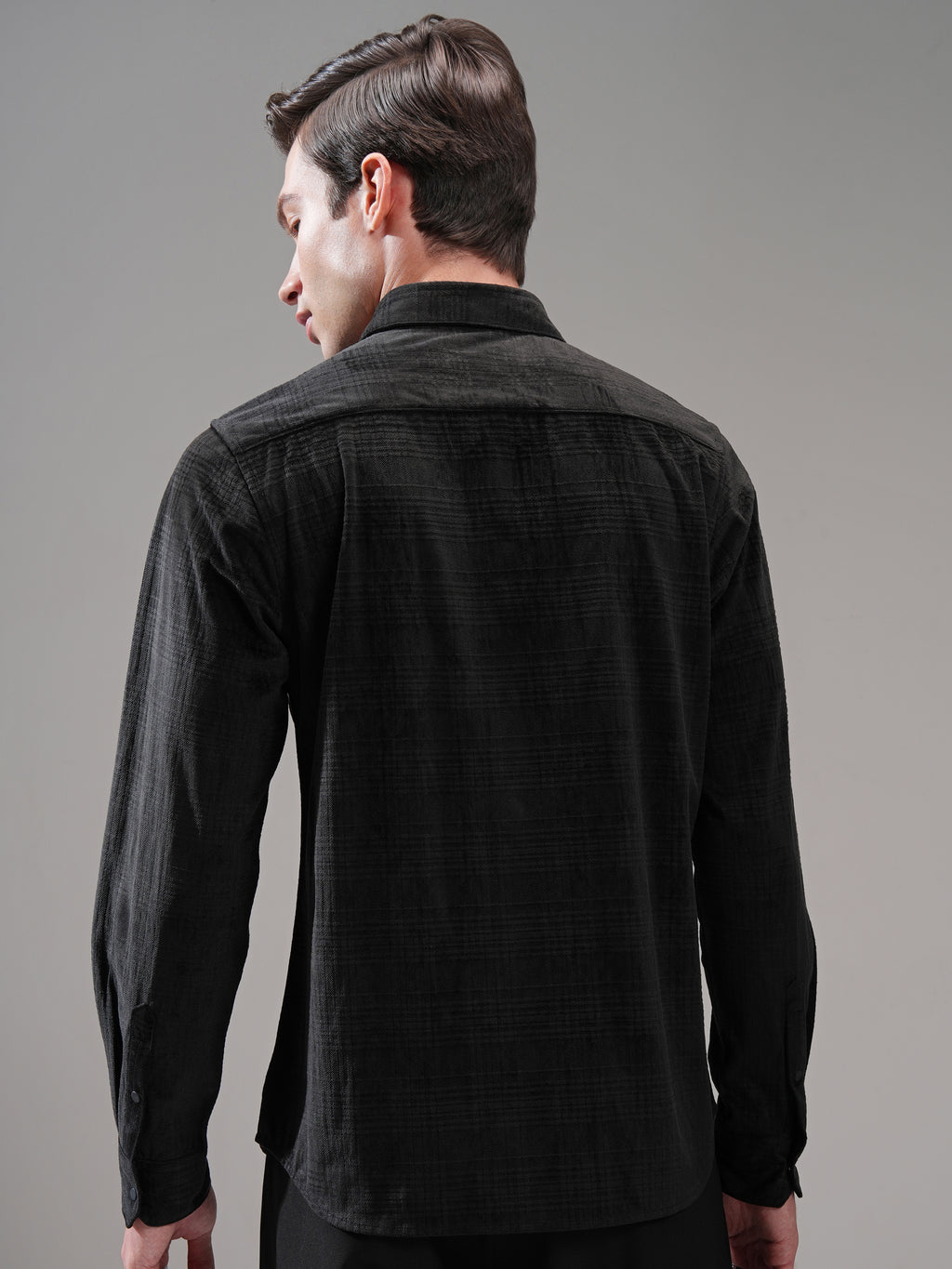 Highlander Men Black Self Design Slim Fit Casual Shirt - Black - Image 3