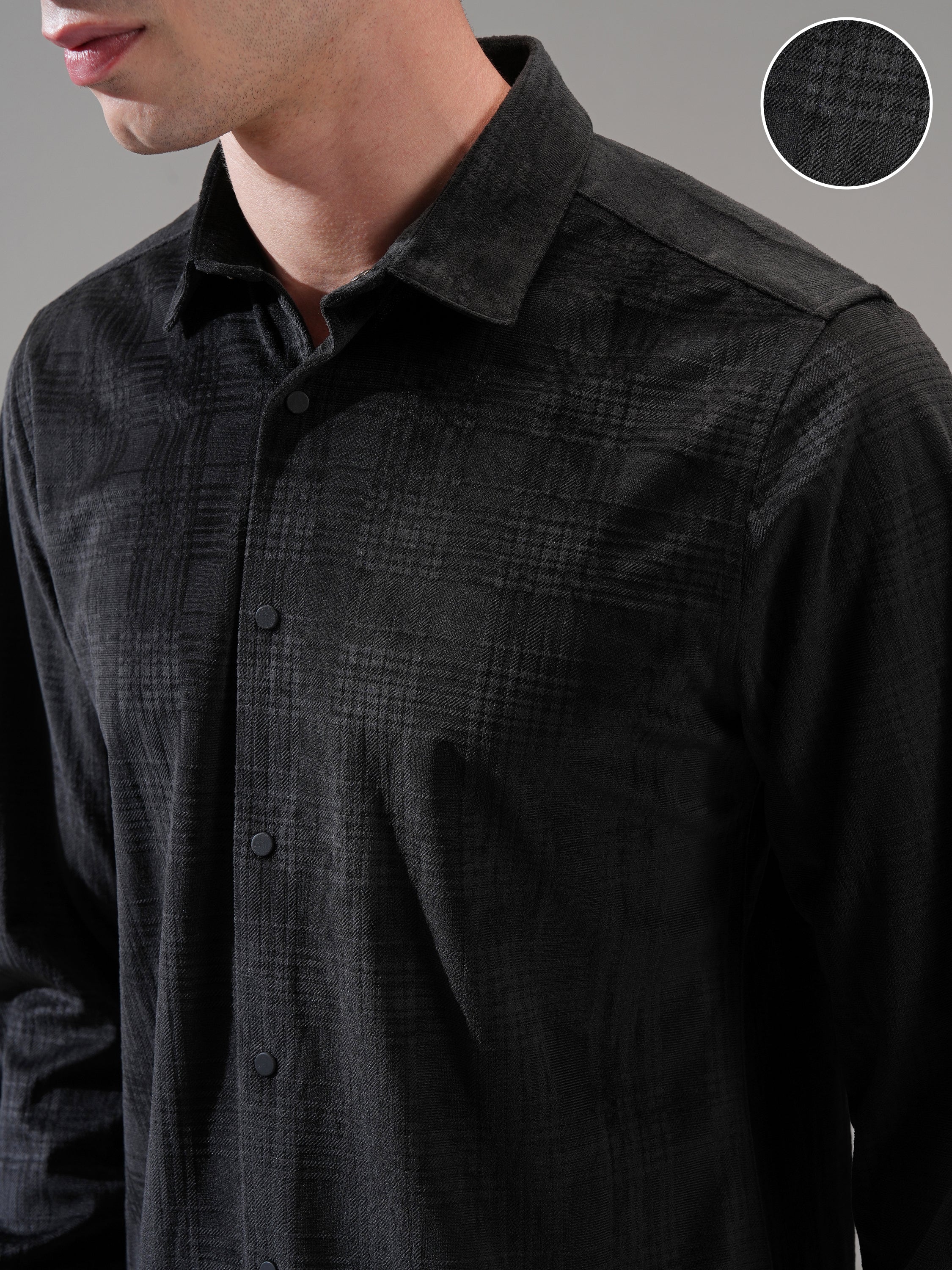 Highlander Men Black Self Design Slim Fit Casual Shirt - Black - Image 5