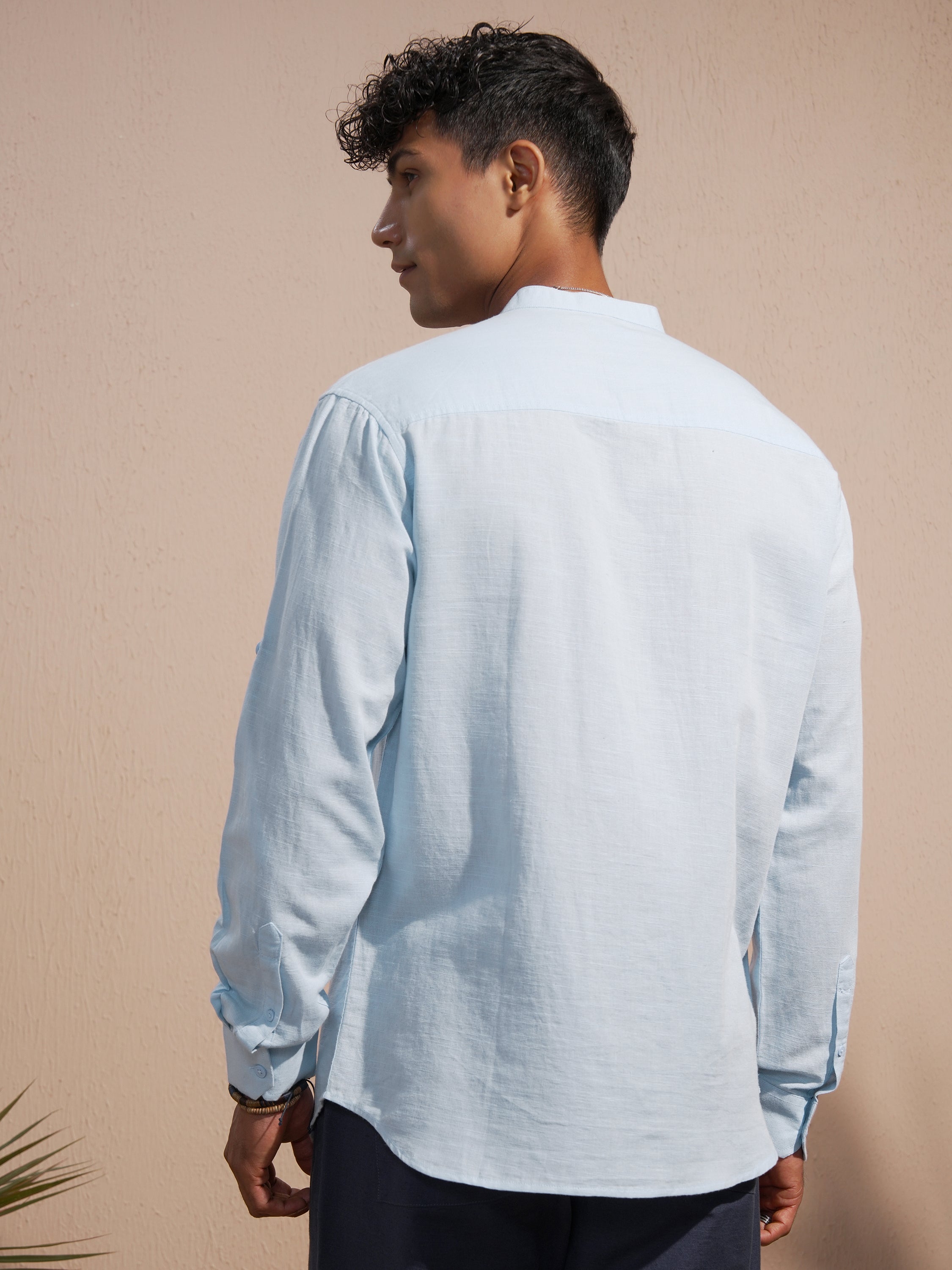 Highlander Men Blue Solid Relaxed Fit Casual Shirt - Blue - Image 3