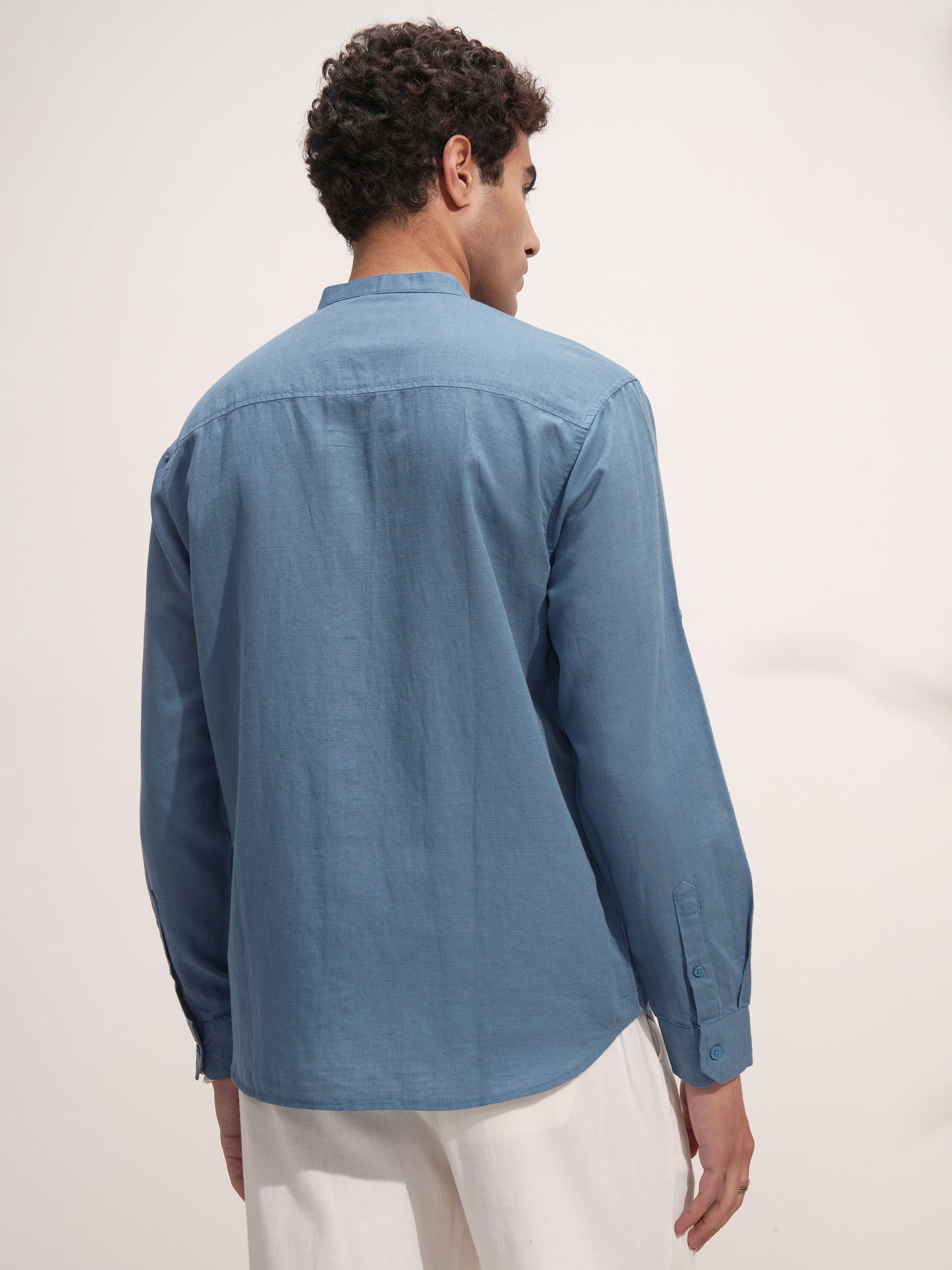 Highlander Men Blue Solid Relaxed Fit Casual Shirt - Blue - Image 3