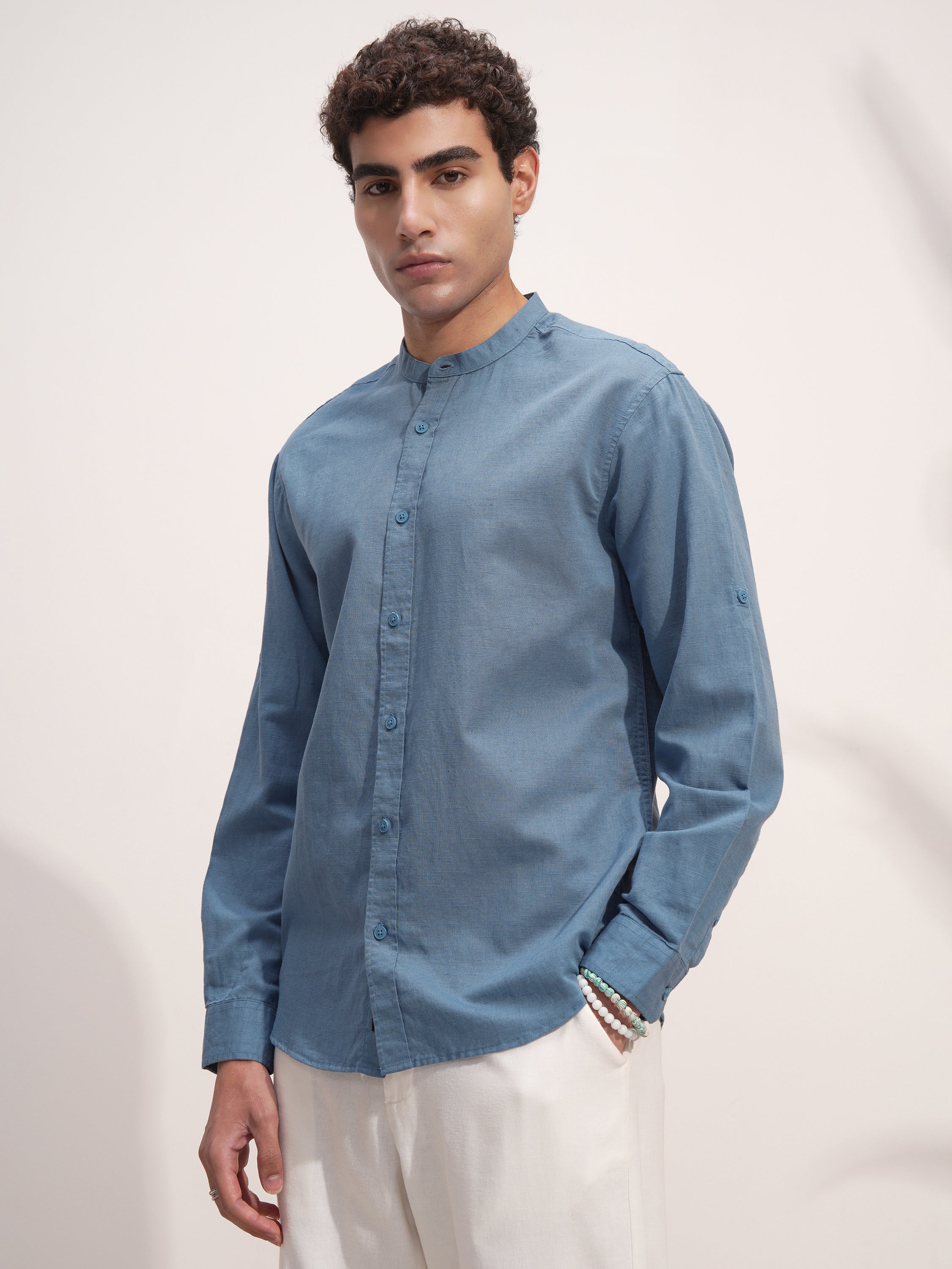 Highlander Men Blue Solid Relaxed Fit Casual Shirt - Blue - Image 4