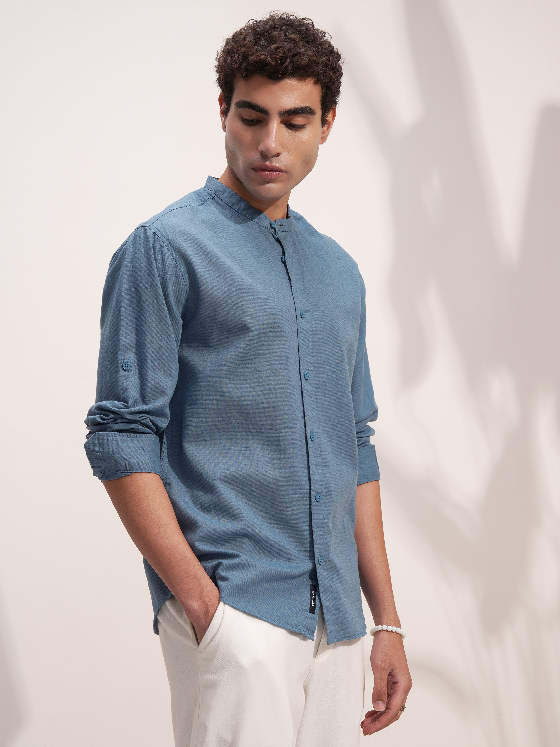 Highlander Men Blue Solid Relaxed Fit Casual Shirt - Blue - Image 6