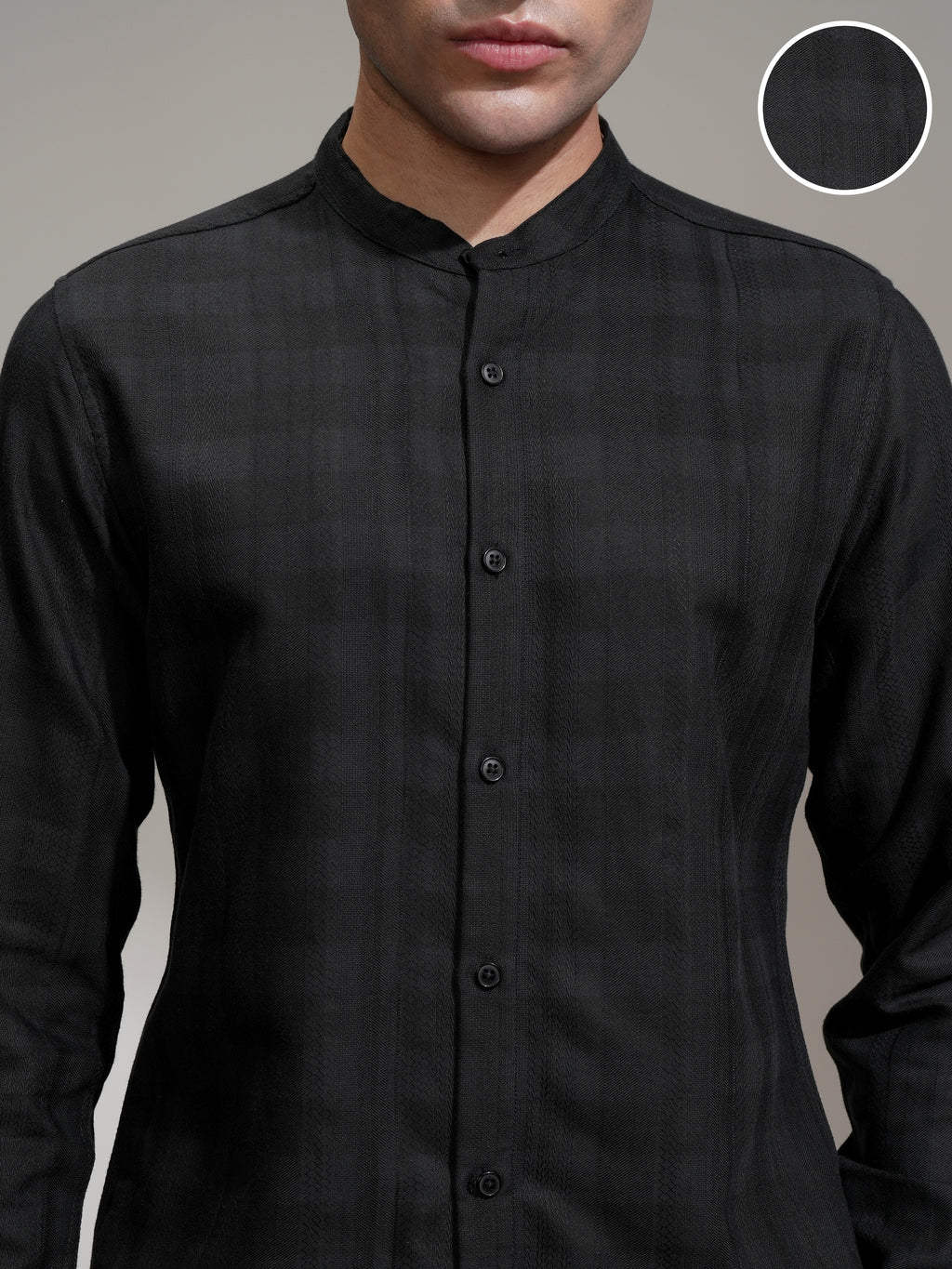 Highlander Men Black Self Design Slim Fit Casual Shirt - Black - Image 5