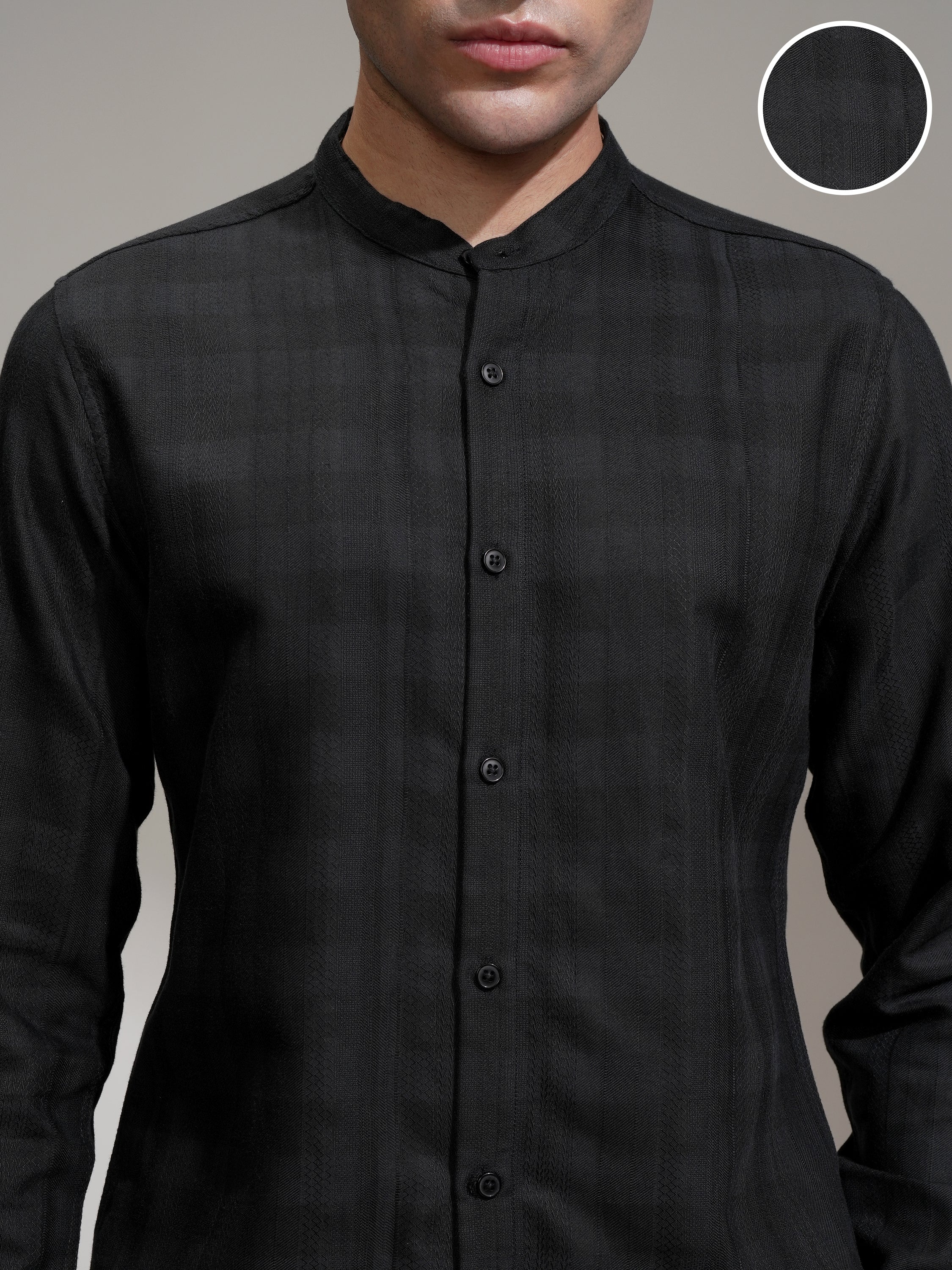 Highlander Men Black Self Design Slim Fit Casual Shirt - Black - Image 5