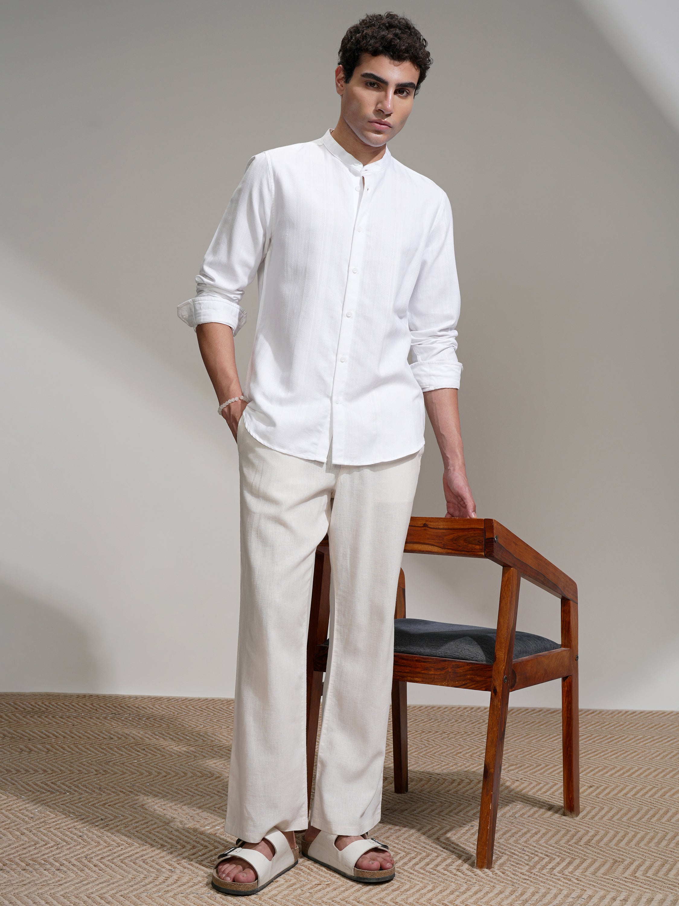 Highlander Men White Self Design Slim Fit Casual Shirt - White - Image 2